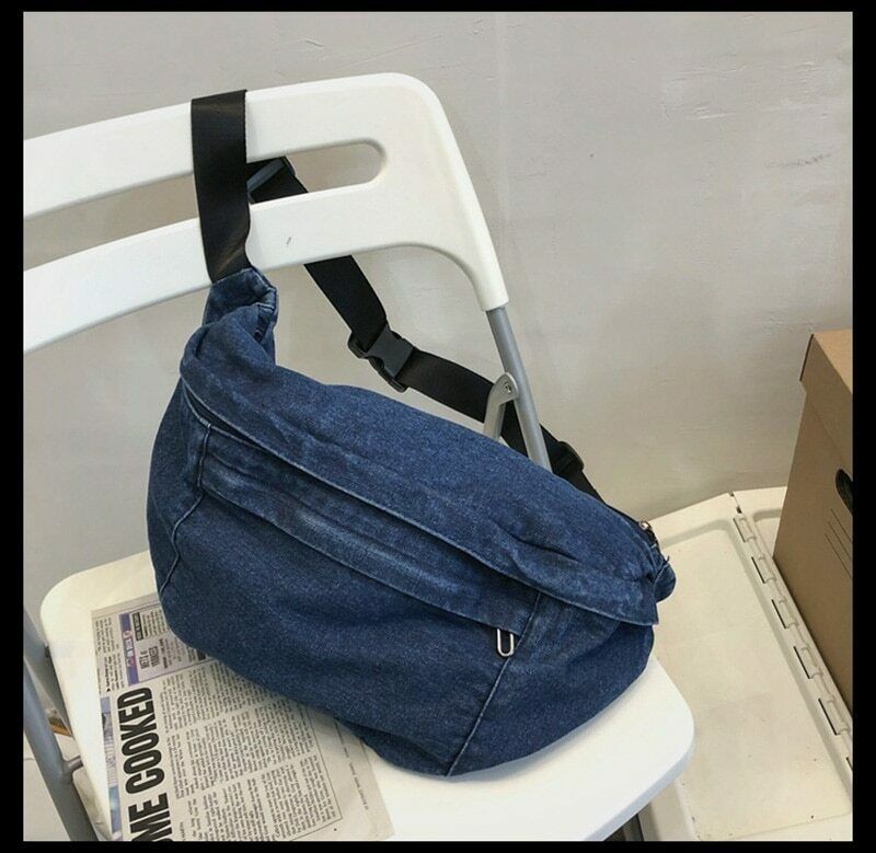 New Denim Large Capacity Crossbody Shoulder Bag Men Women Hip Hop Belt Bag
