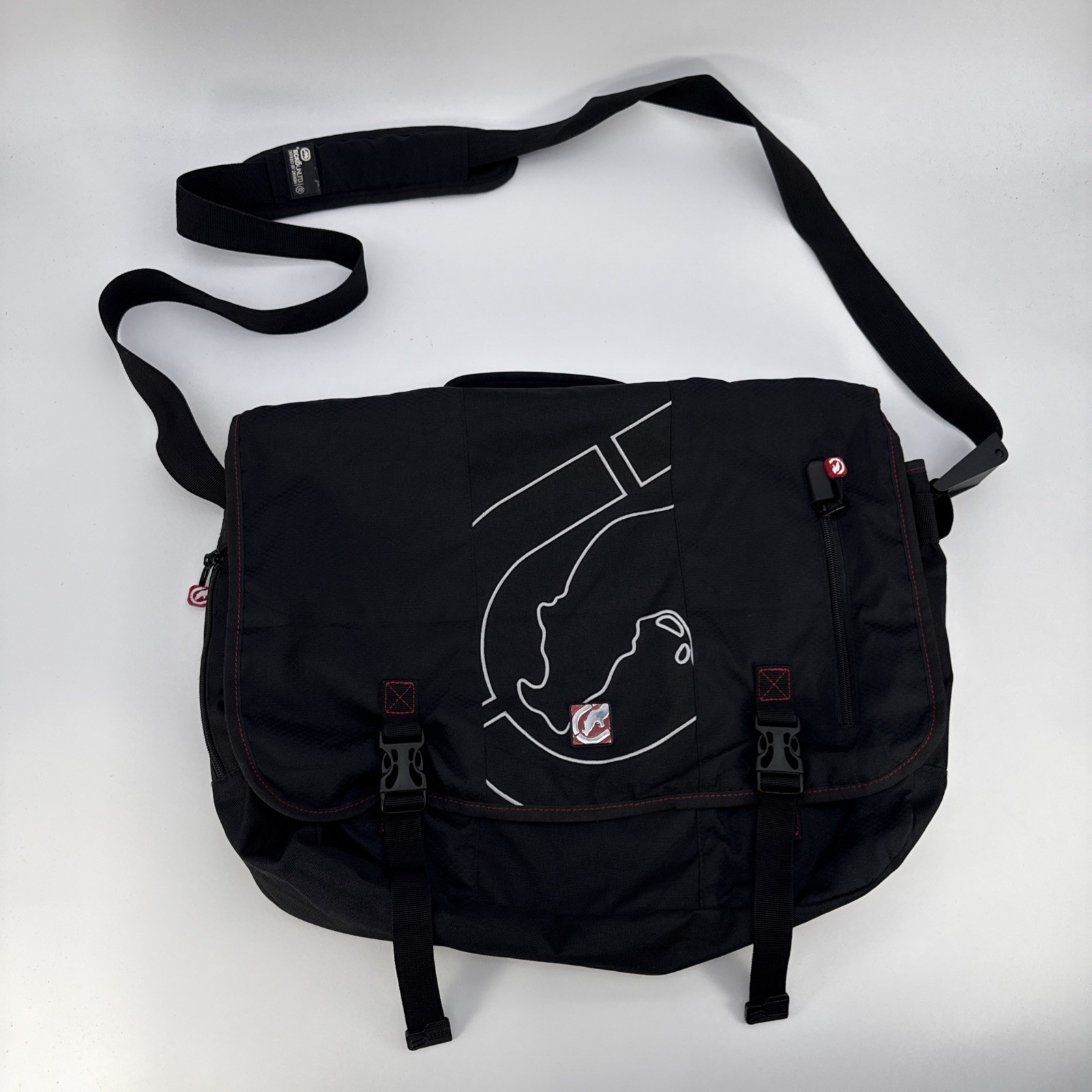ECKO UNLTD Y2K RHINO Messenger Crossbody Computer Bag Black Red Nylon 12″x 20″