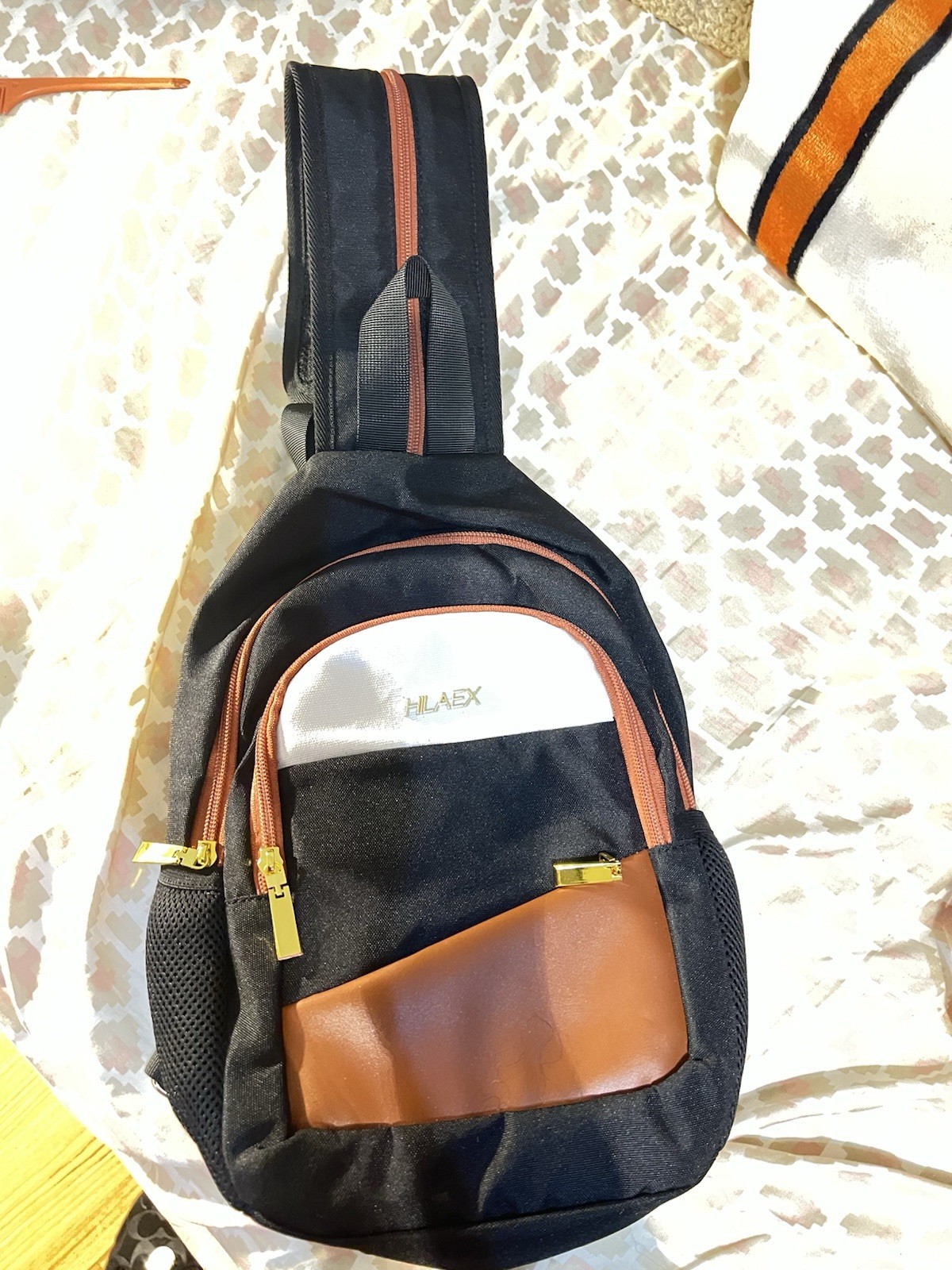 HLAEX Colorblock Black Brown White Crossbody Sling Bag Zip Adjustable Strap