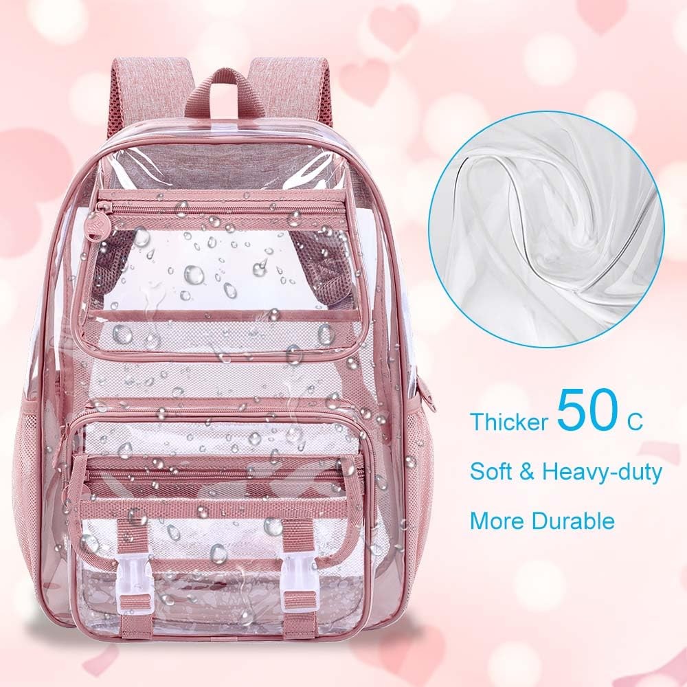 Clear Backpack Heavy Duty, 3PCS Girls See Through School Bag Set, Cute Transp…