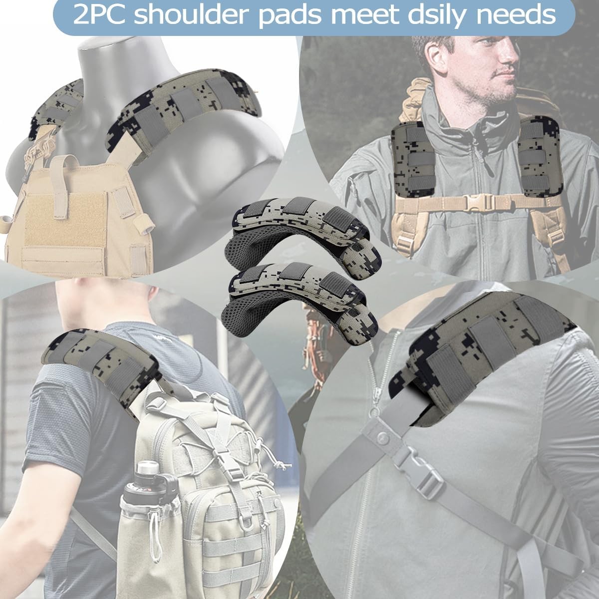 ZINMARK 2-Pack Shoulder Pad Ultra-Thick Tactical Vest Cushion for Laptop Bags, M