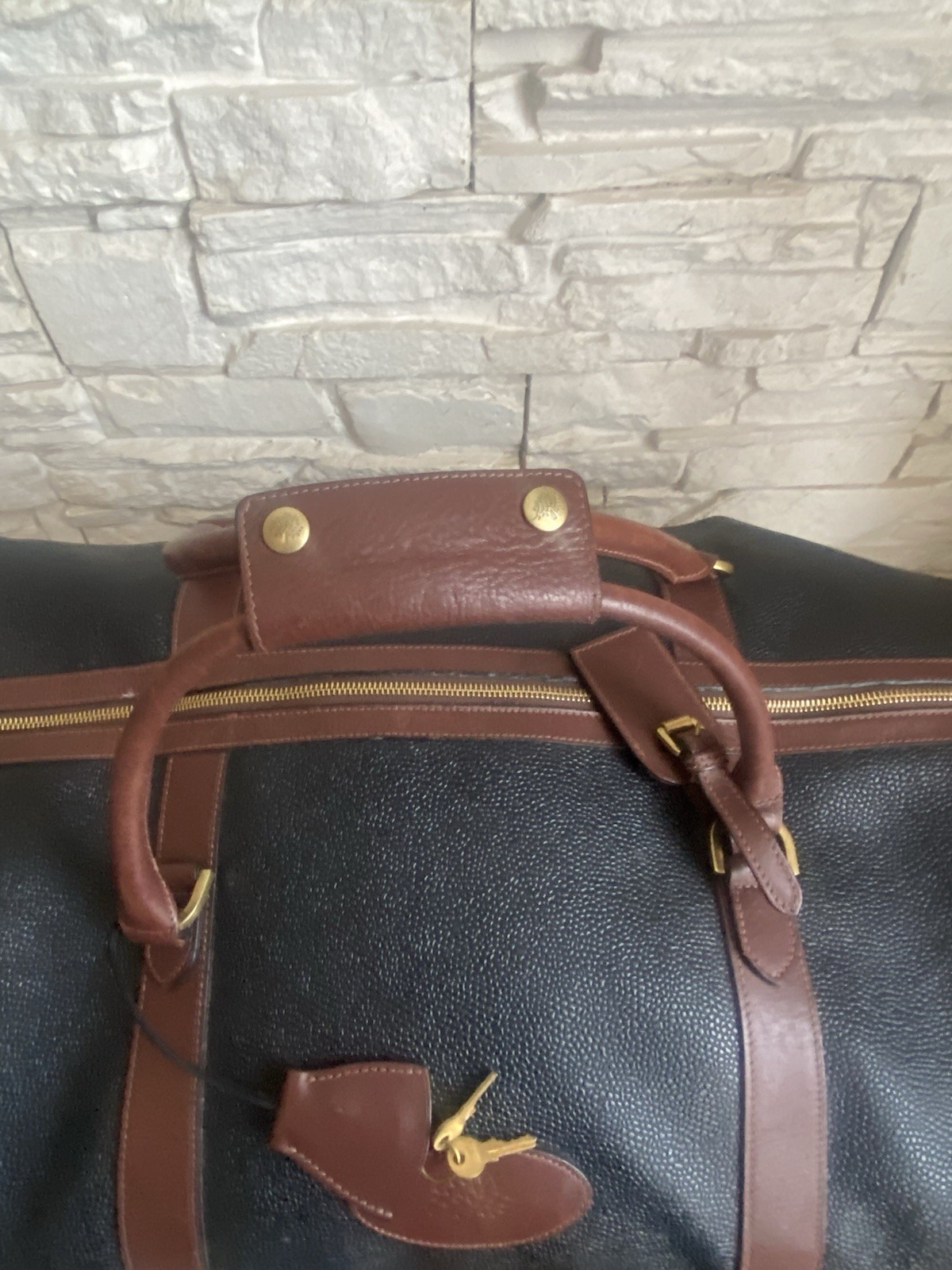 Mulberry Vintage Navy Scotchgrain Leather Zip Medium Weekend Carry Bag