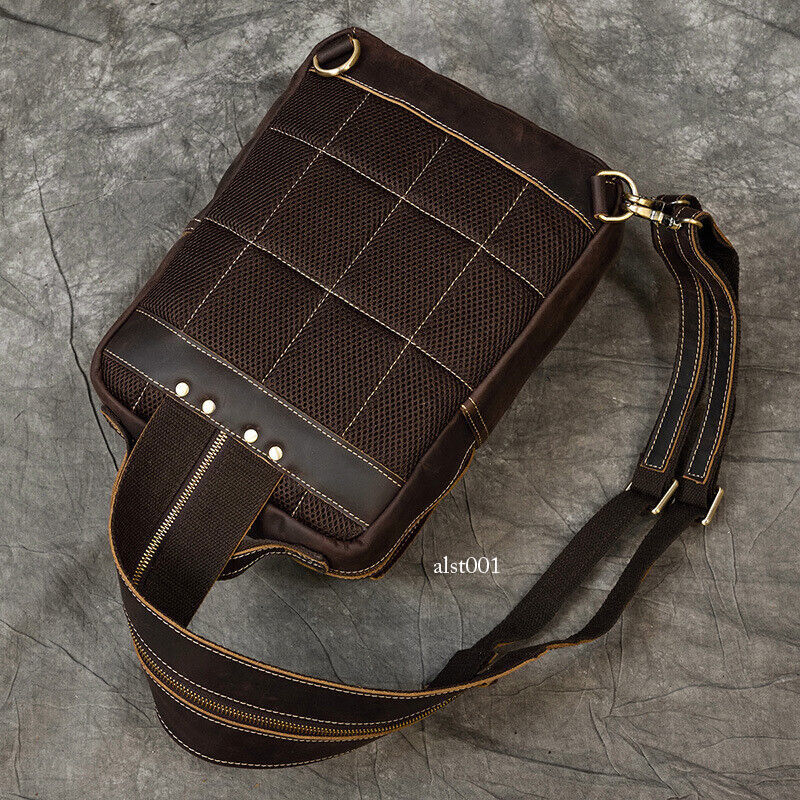 Vintage Men Crazy Horse Leather Backpack Sports Chest Bag Crossbody Bags Outdoor