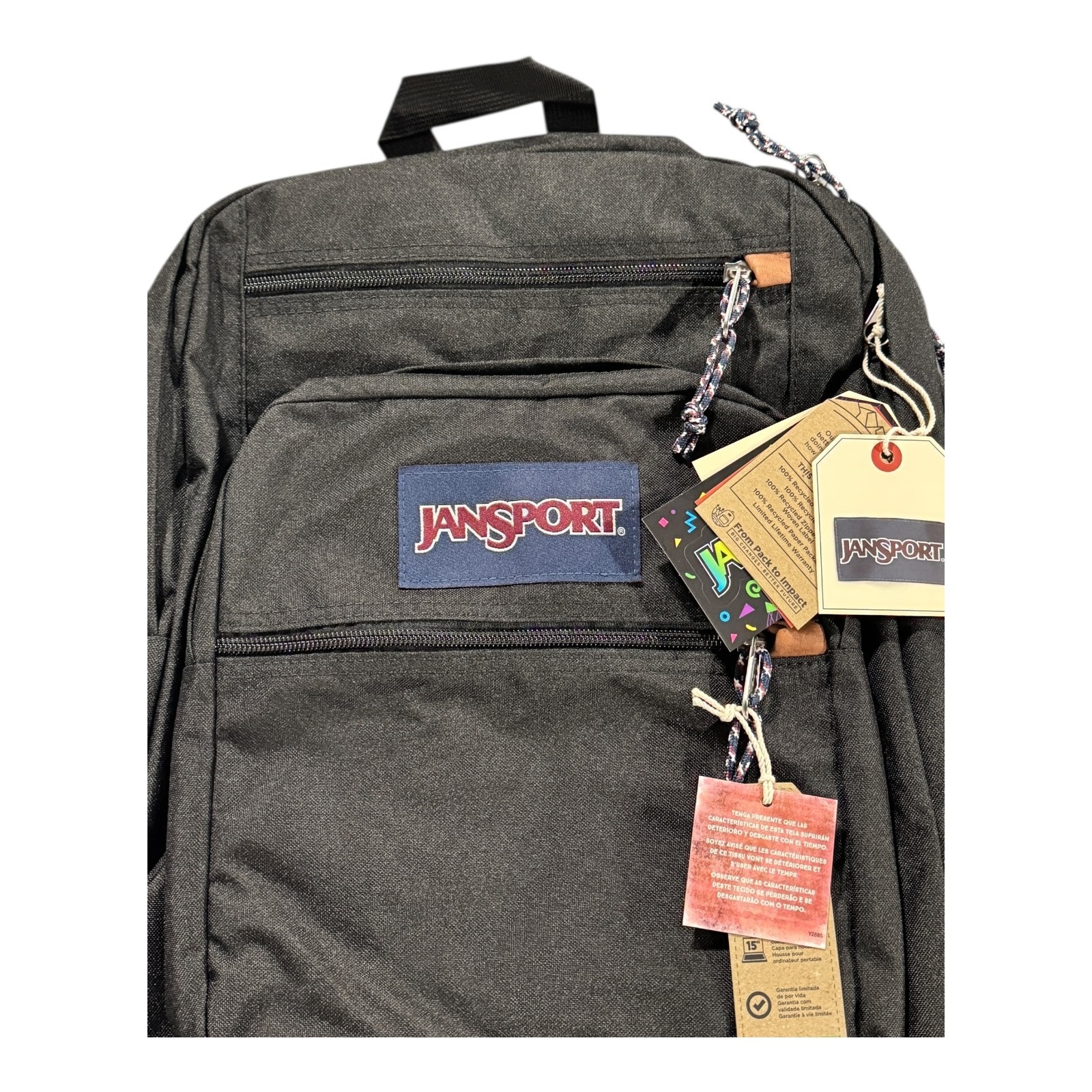 JanSport Cool Backpack Black 15” Laptop Sleeve 2 Compartment School Travel Bag