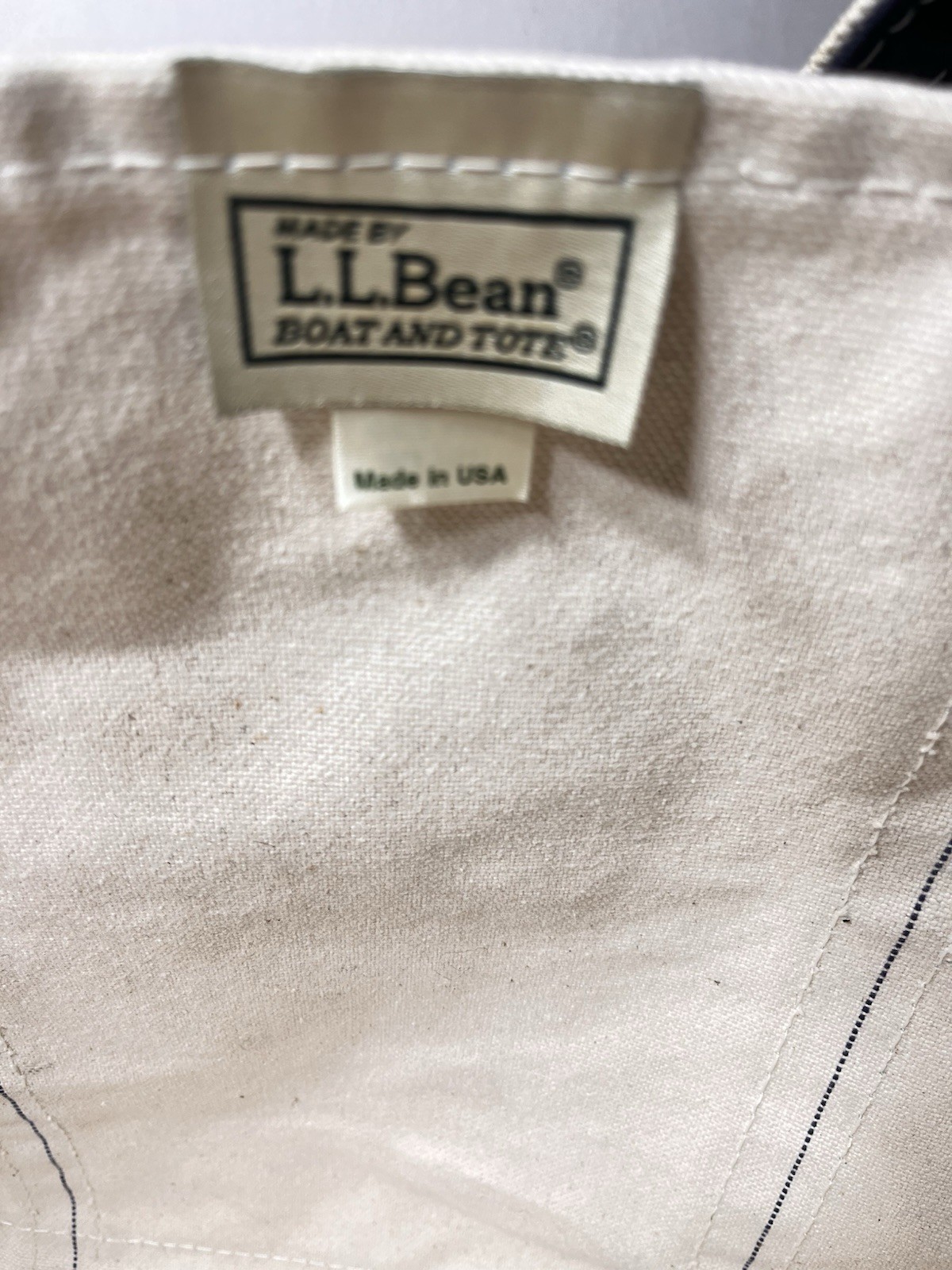 Vintage 90’s LL Bean Boat and Tote Bag Large Off WhiteNavy Blue Stiff Canvas USA