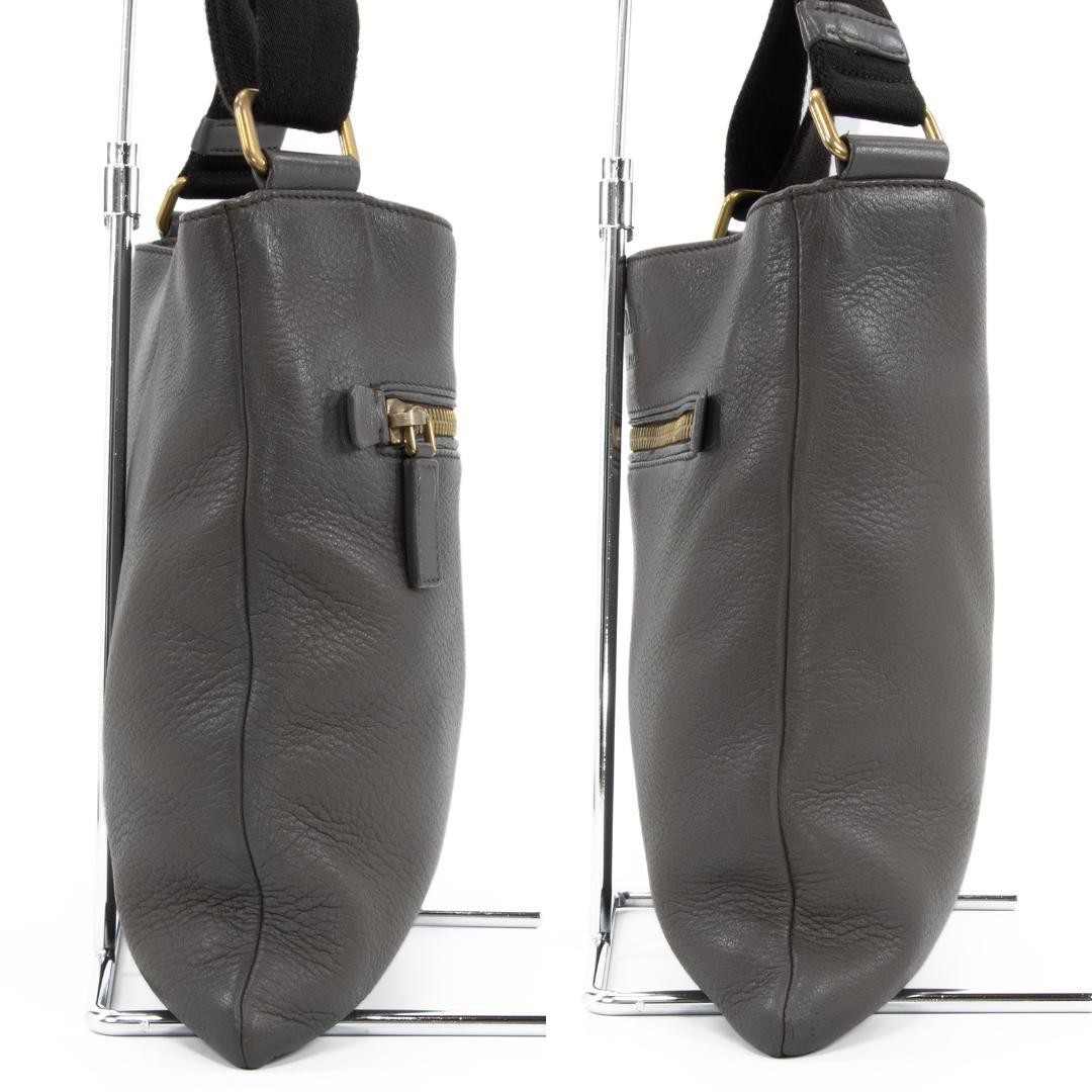 PRADA VITELLO Daino Gray Crossbody Bag Men Women Leather Gold Rare Authentic