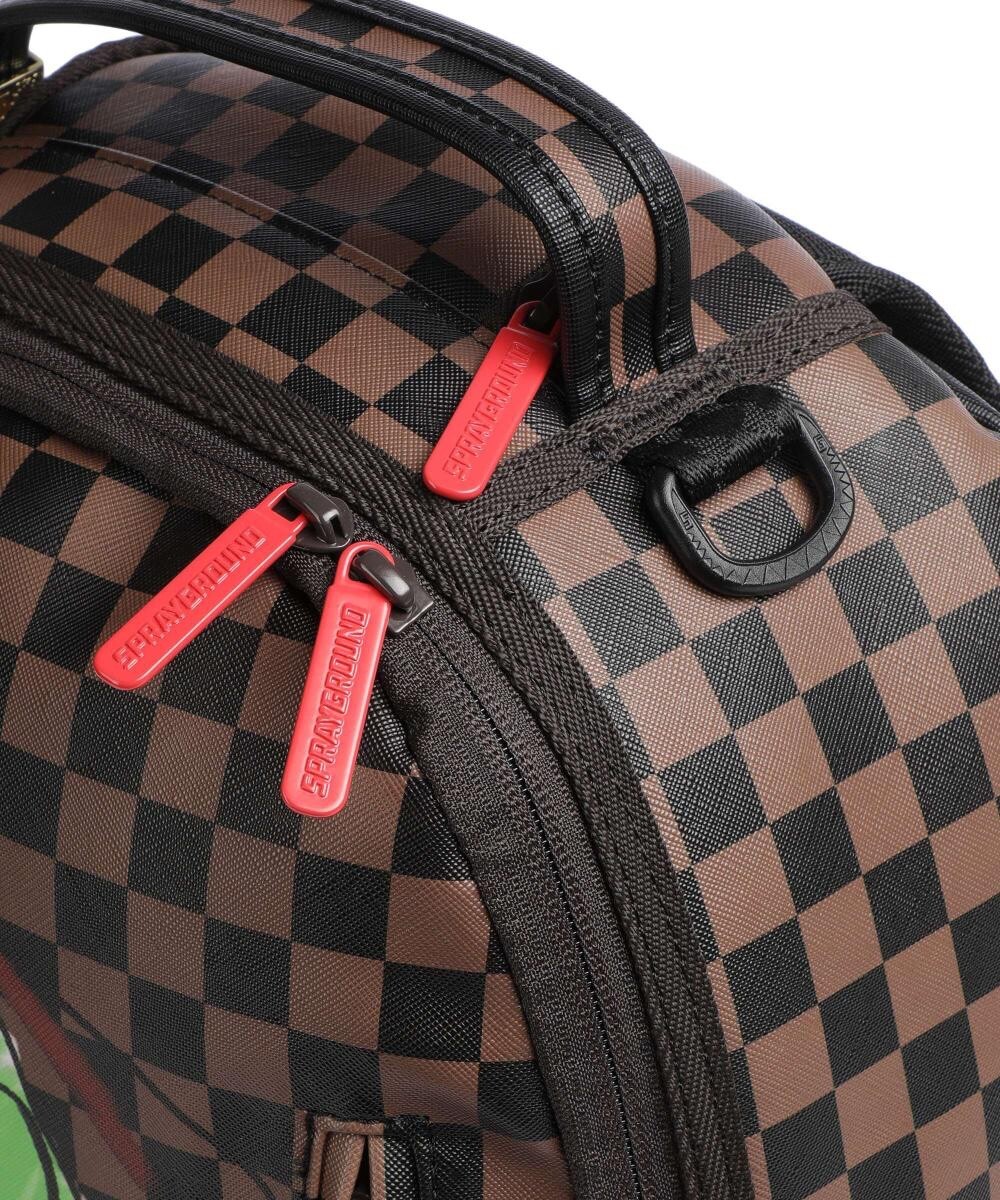 Sprayground Shark In Paris Brown Checkered Money Bear Backpack School Books Bag