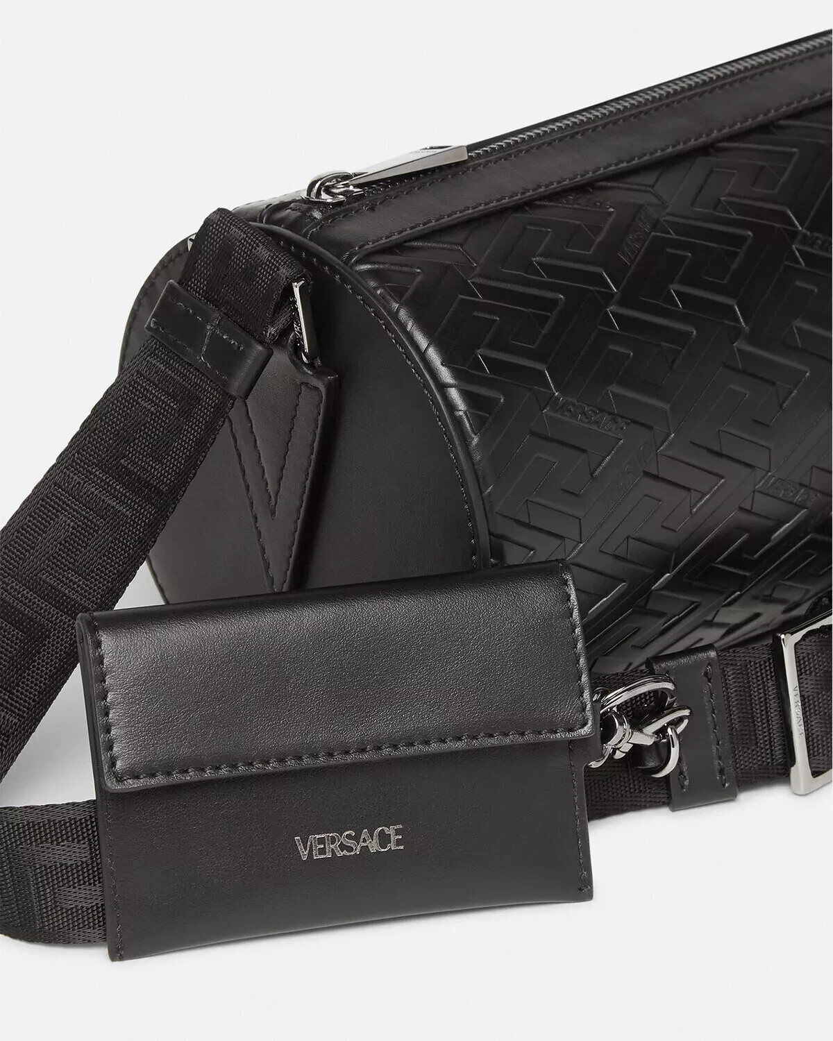 Versace LA GRECA SIGNATURE MESSENGER Leather Logo Monogram Embossed Bag 1007683