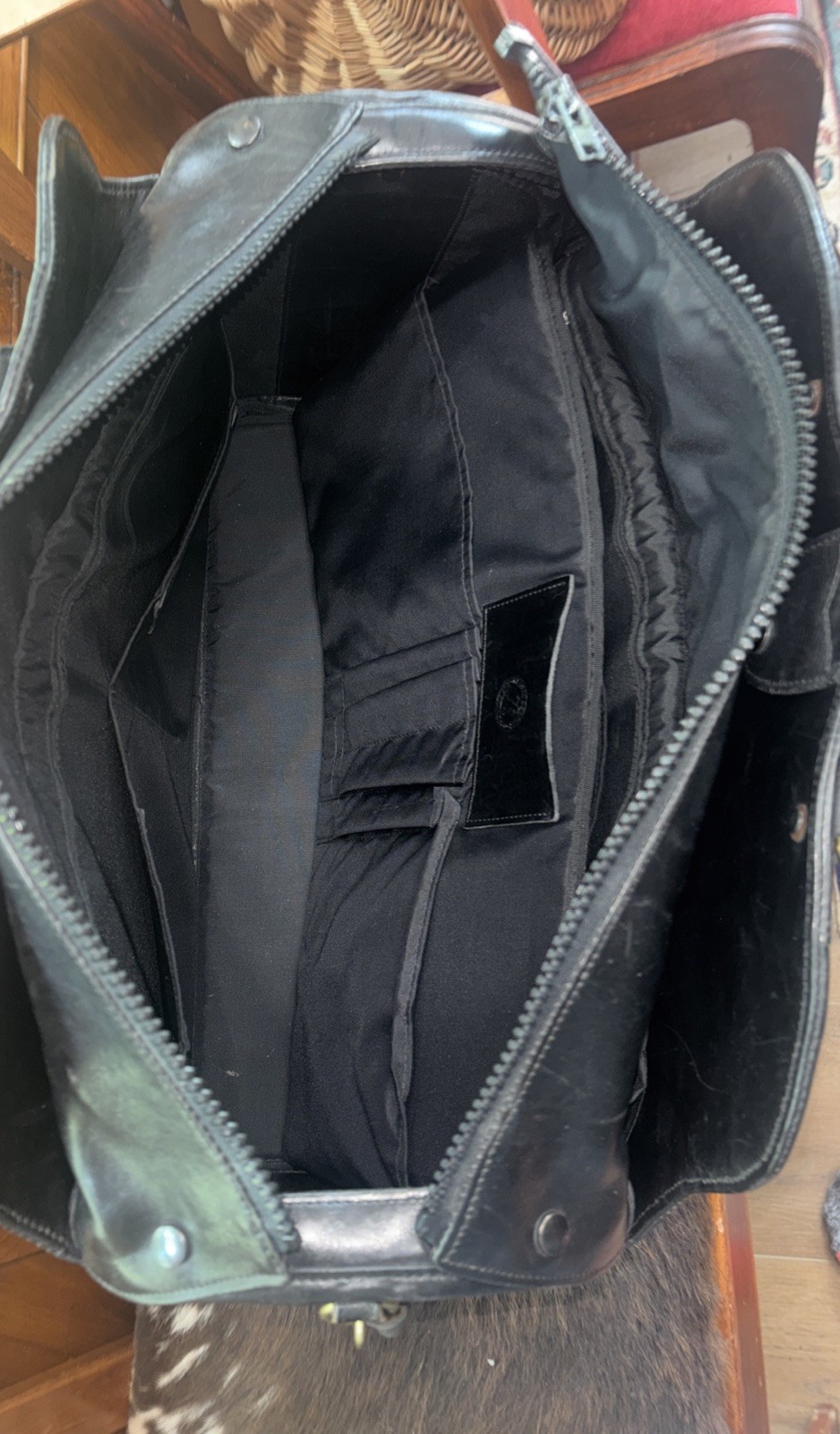 Glaser Designs Black Leather Litigation Briefcase Bag w/Strap & Insert 19” EC!
