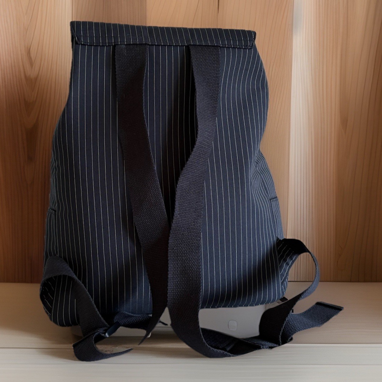 Authentic Jean Paul Gaultier Parfums Pinstripe Backpack – Navy Blue/Black GWP