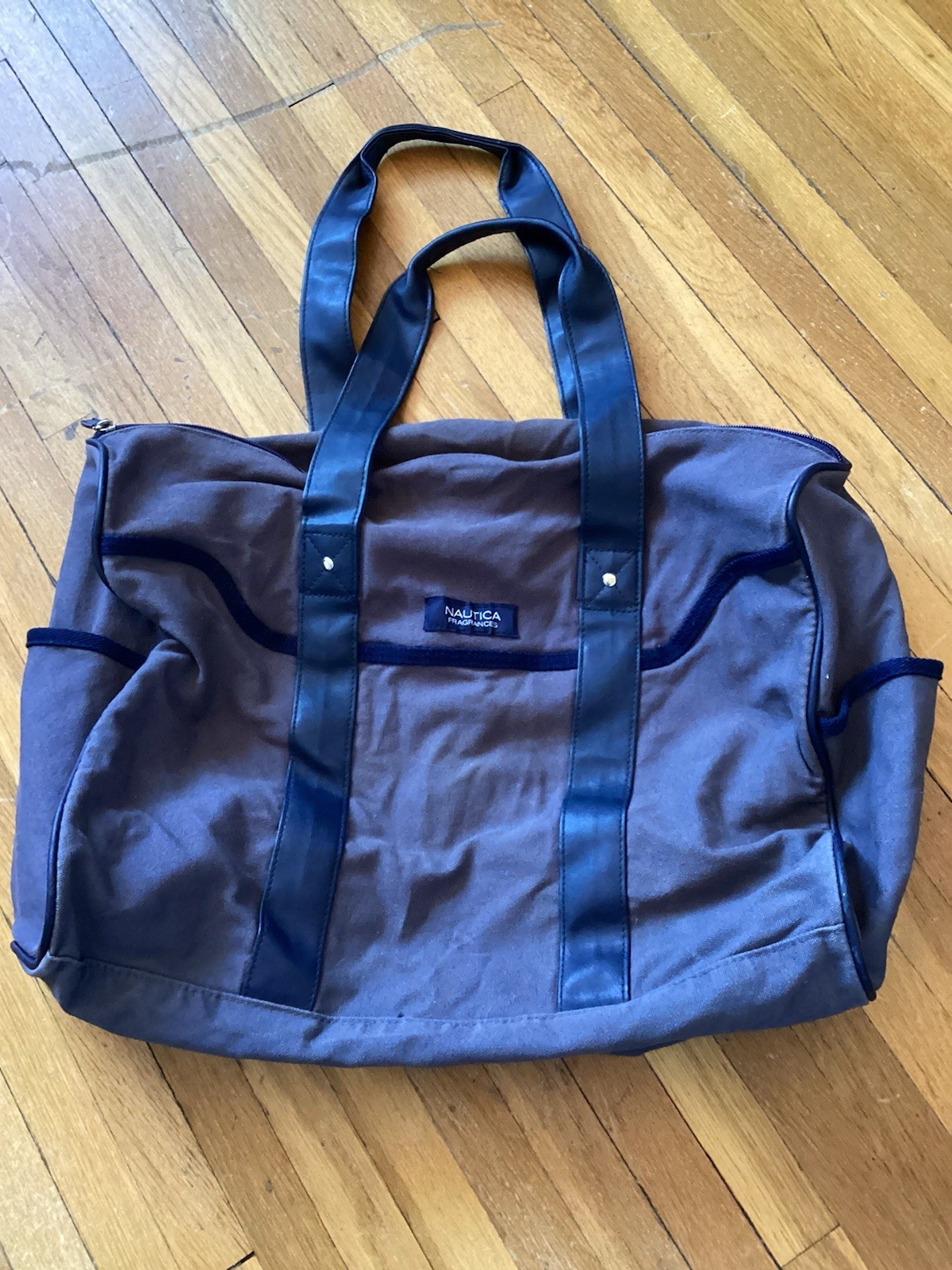 Vintage Nautica Frangrance 17 x 13 in Blue Canvas Duffle Bag,Leather Handles