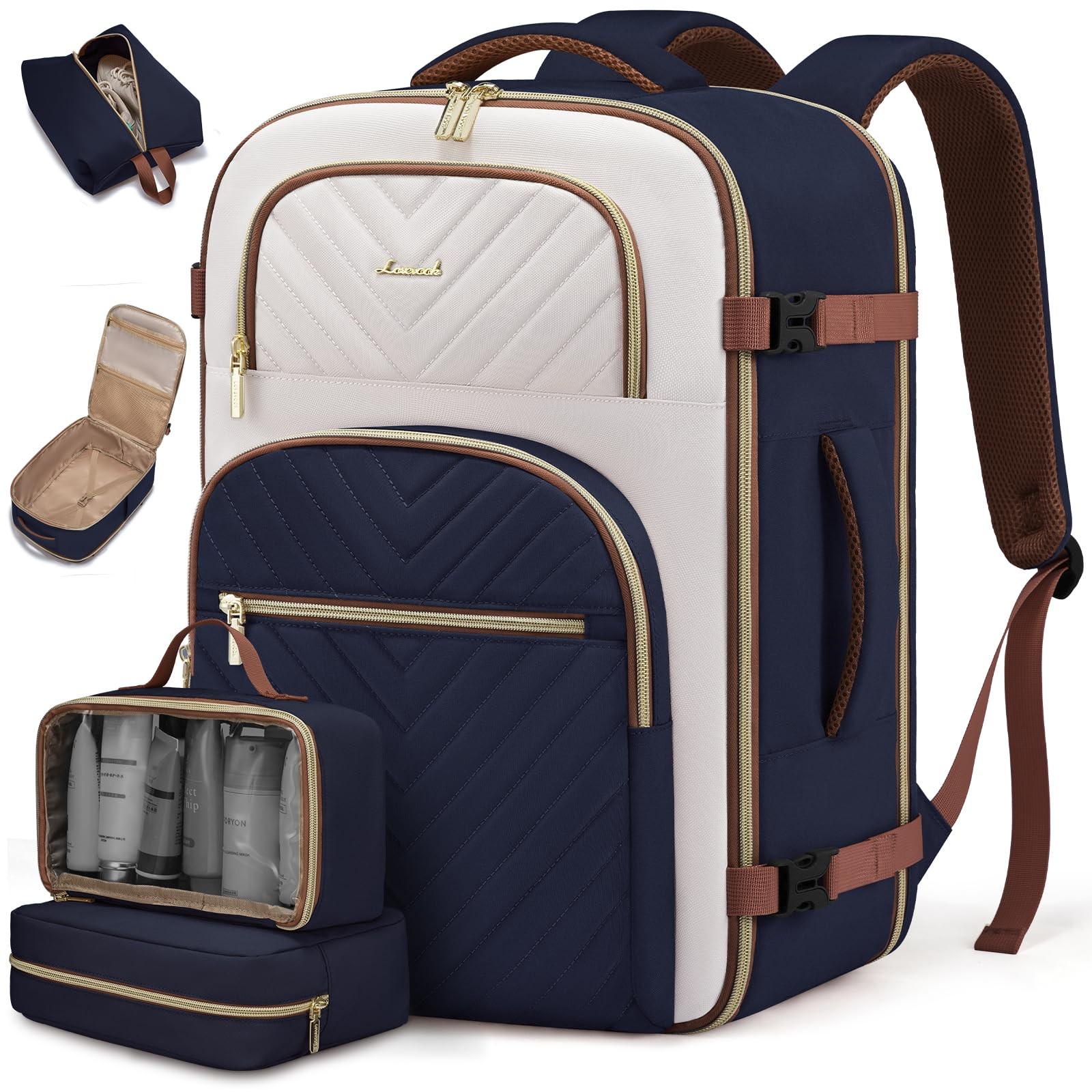 LOVEVOOK 40L Carry On Travel Backpack Flight Approved, 3 Packing Cubes