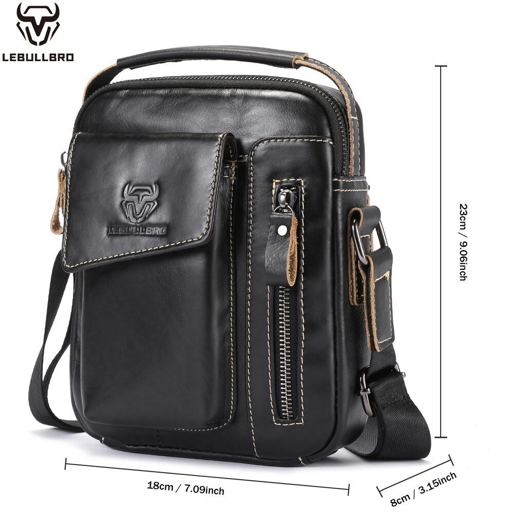 Men’s Genuine Leather Crossbody Bag Casual Shoulder Handbag Large Capacity Sling