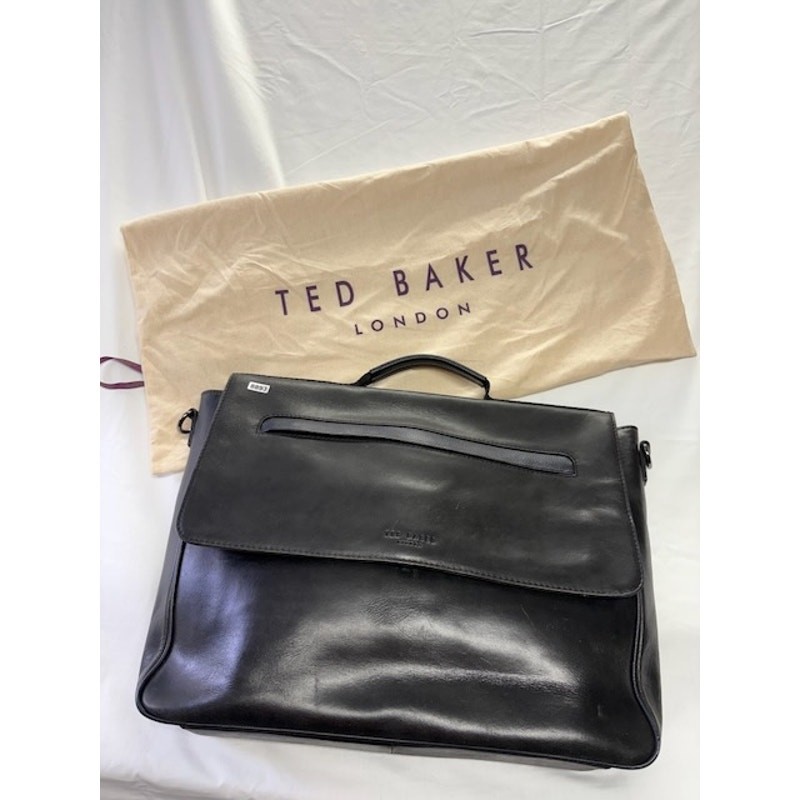 Ted Baker London Leather Briefcase Messenger Bag Laptop Work Satchel Black Mens