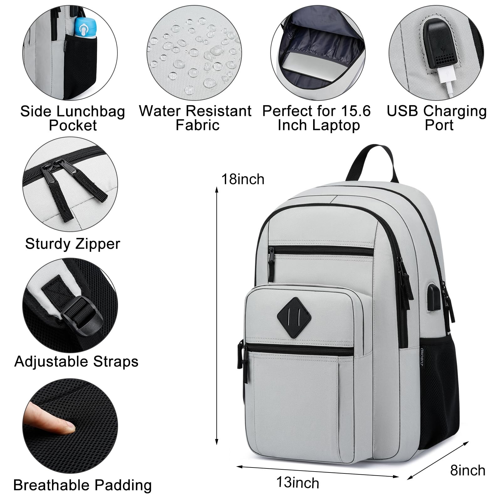 School Backpack Lightweight Boys Girls USB Port Fits 15.6 Inch Notebook Bag