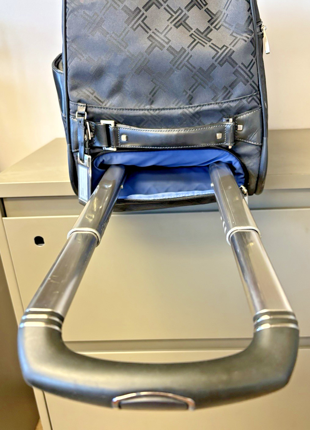 TUMI T Monogram Jacquard Upright carry on Rolling Duffle Bag