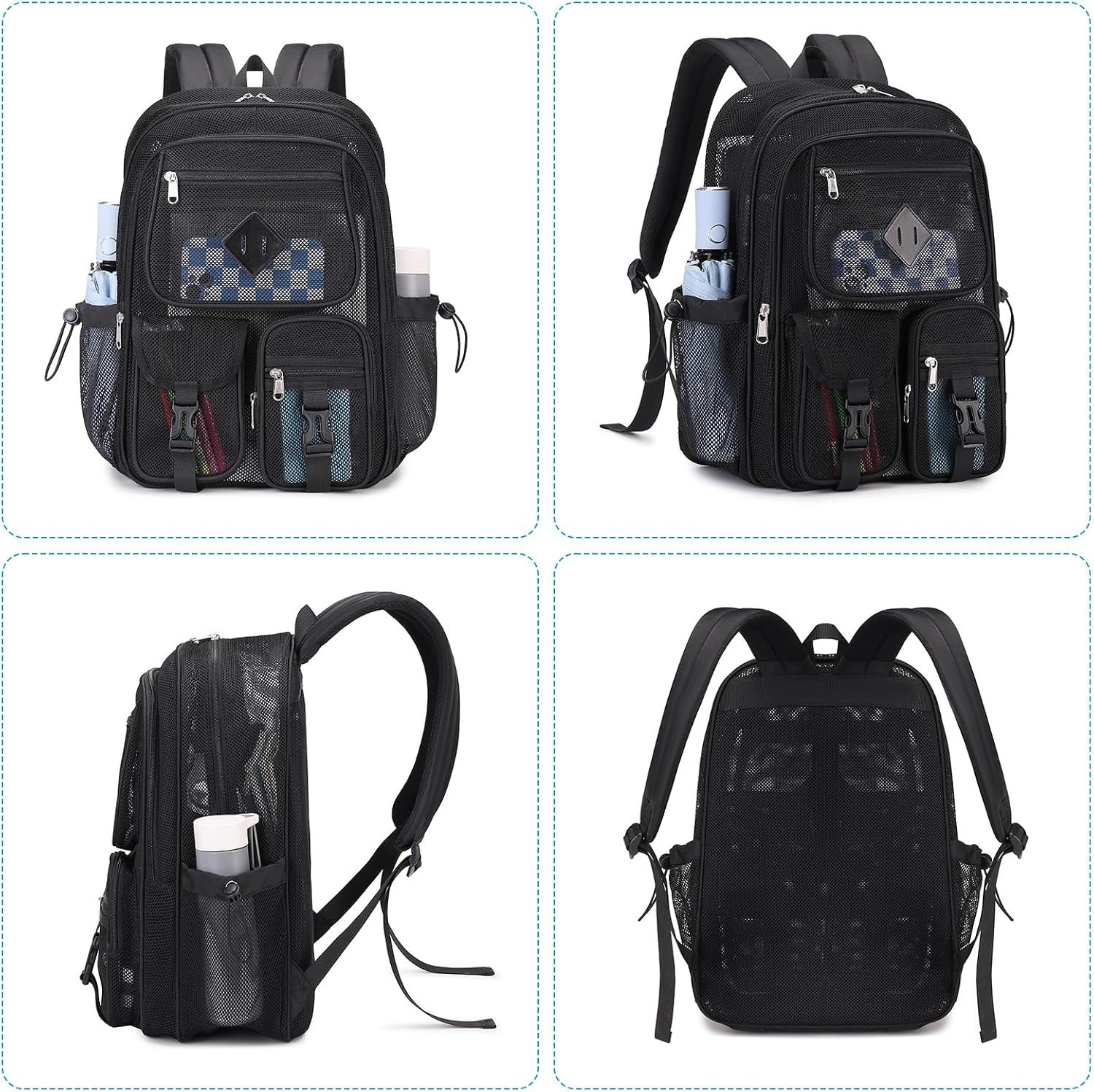 Breathable Semi-Transparent Mesh Backpack with Padded Straps for School & Sports
