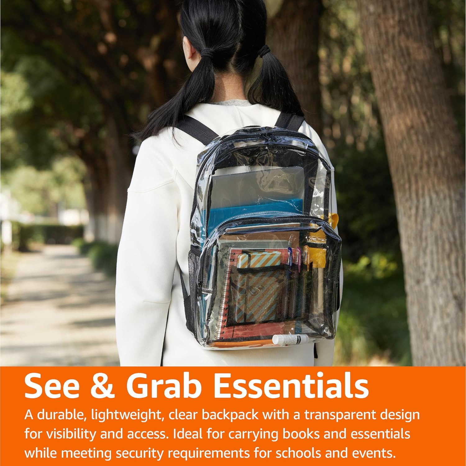 Transparent Clear School Backpack, Water-Resistant PVC Plastic, Reinforced Shoul