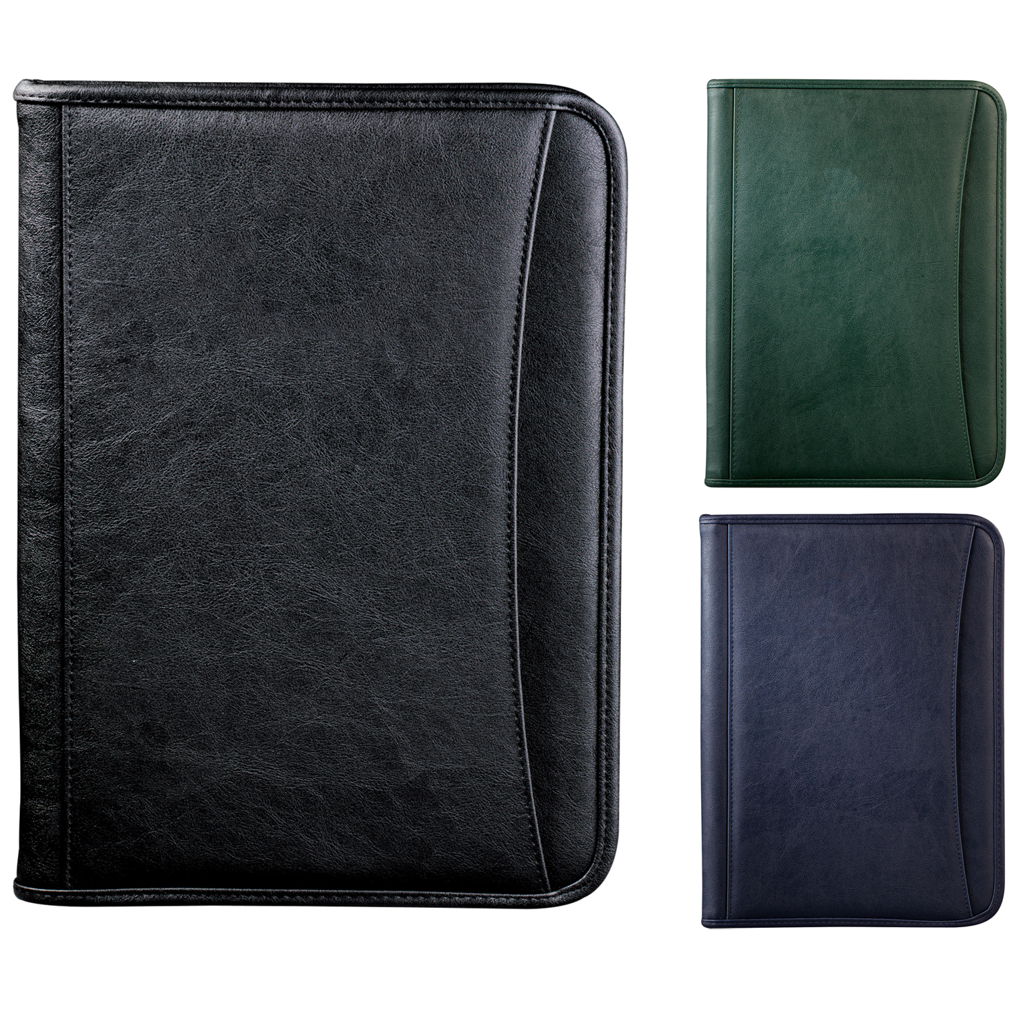 DuraHyde Zippered Padfolio Writing Pad – Black / Navy Blue / Green