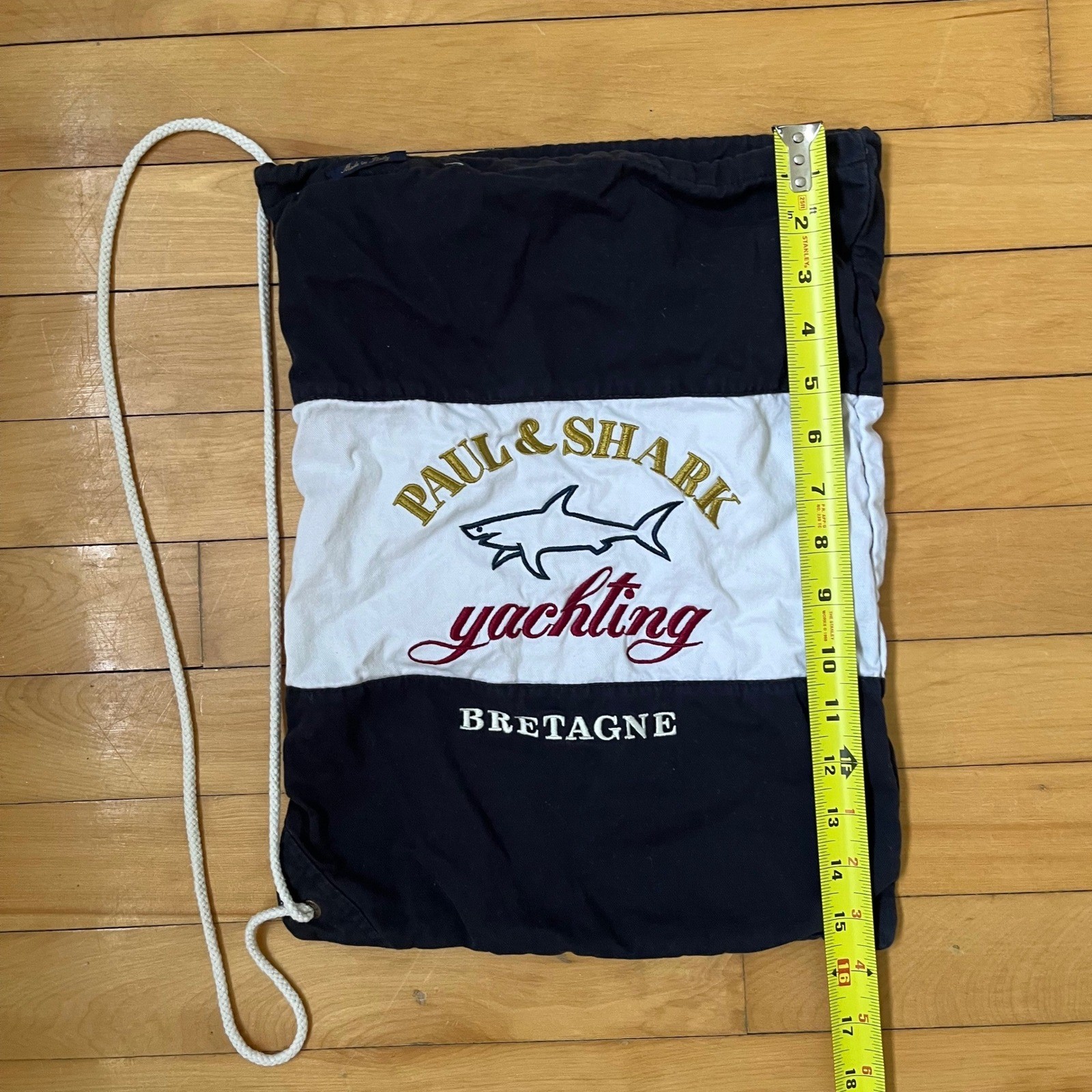 Paul & Shark Yachting Bretagne Navy White Embroidered Drawstring Bag Italy