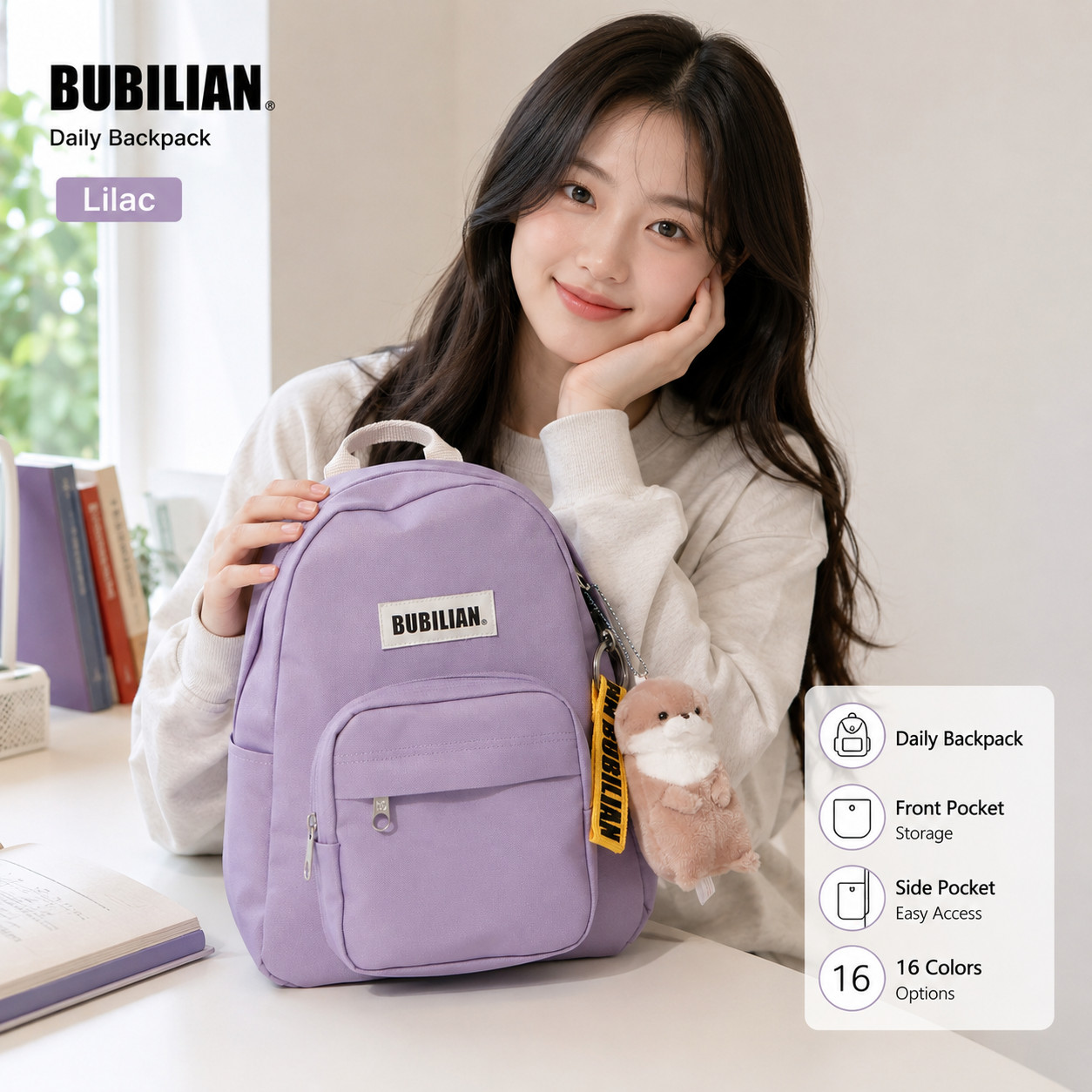 BUBILIAN Lucky Mini Backpack | Lilac | Unisex School & Travel Bag