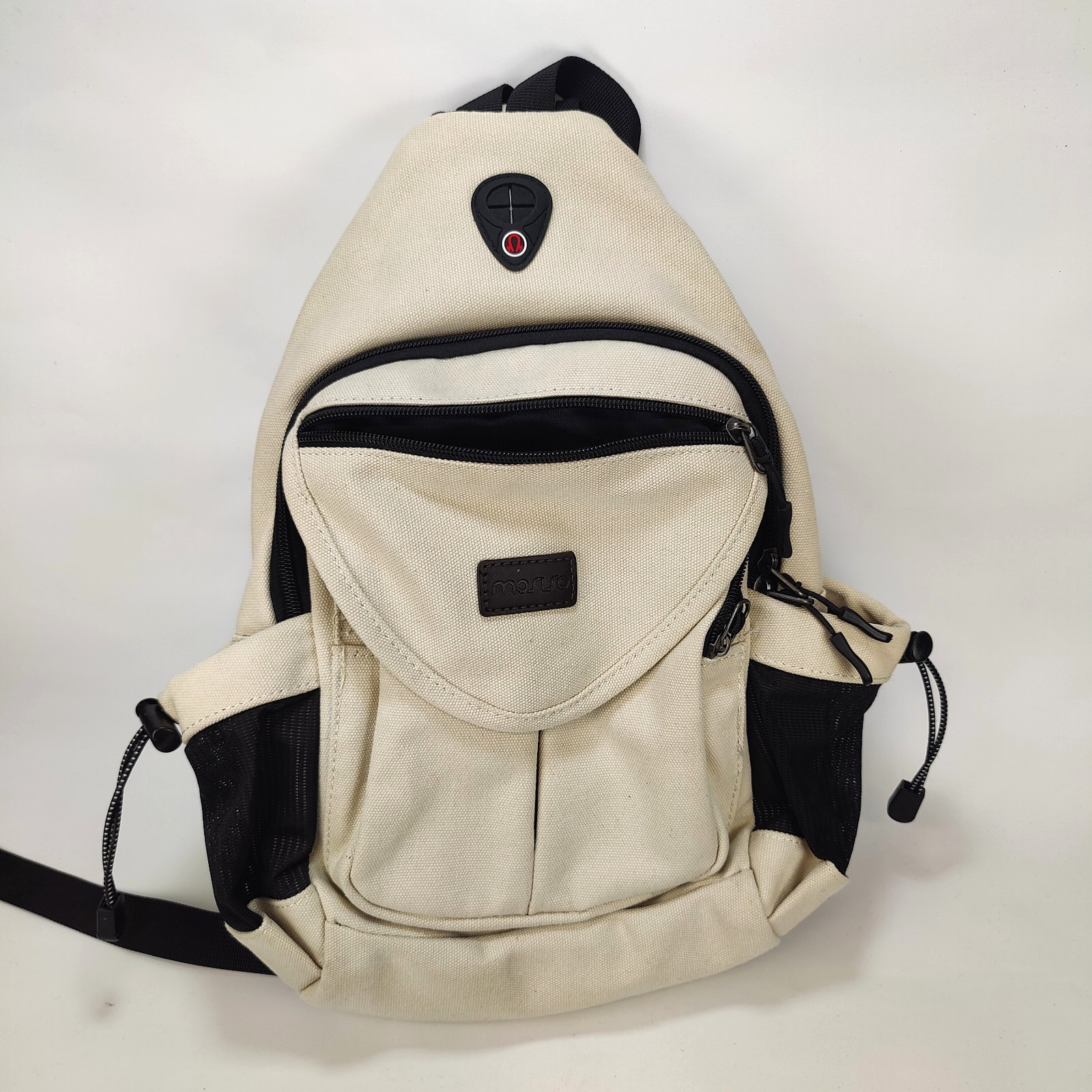 Mosiso Sling Backpack,Canvas Crossbody Daypack Bag with Anti-theft Pocket Beige