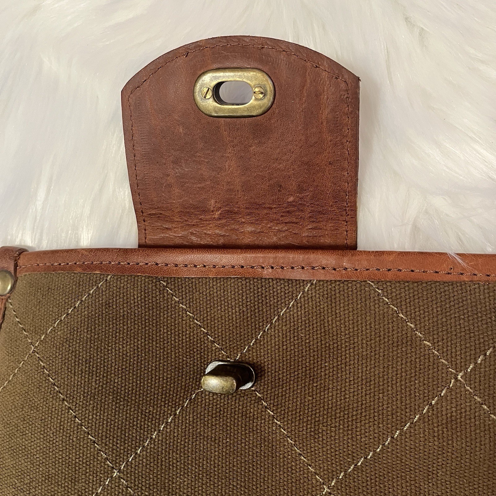 Will Leather Goods Quilted Canvas Pouch Bag Plaid Lined Olive Brown Eugene OR