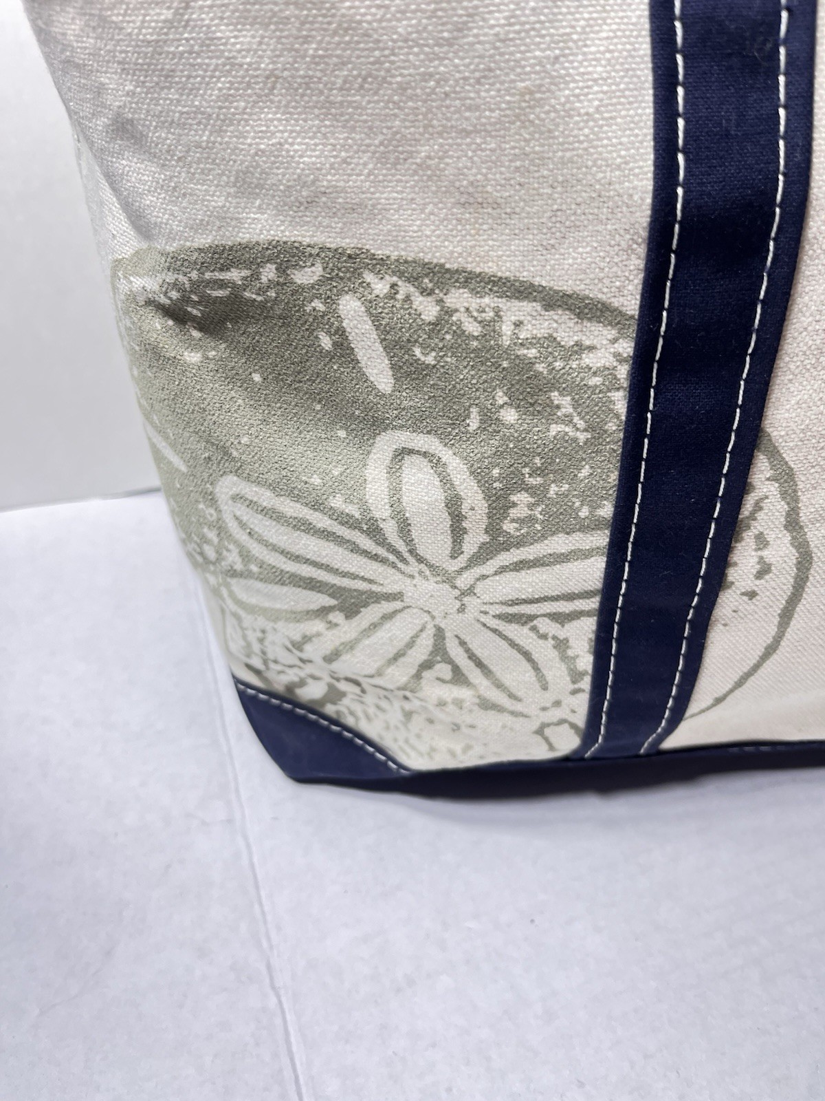 Vintage 90’s LL Bean Boat and Tote Bag Large Off WhiteNavy Blue Stiff Canvas USA