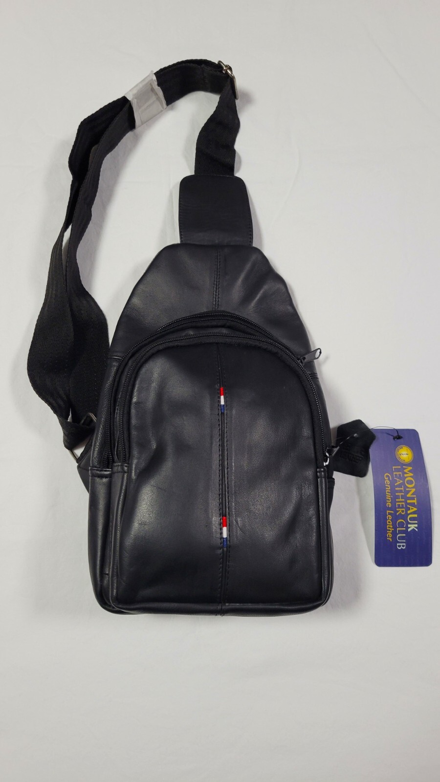 Montauk Genuine Leather Club Men’s Crossbody Bag Black Zip With Tags