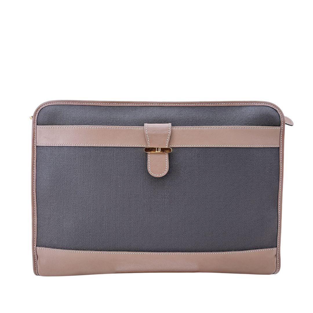 Dunhill Dark Brown PVC Leather Clutch Bag Men’s Size 28cm Authentic