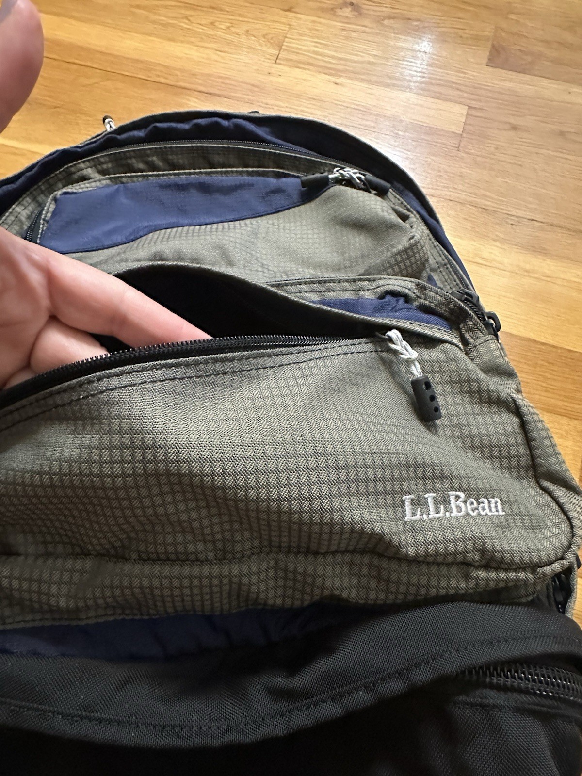 L.L. Bean Backpack Navy Gray School Travel Hiking Gym Shoe Compartment