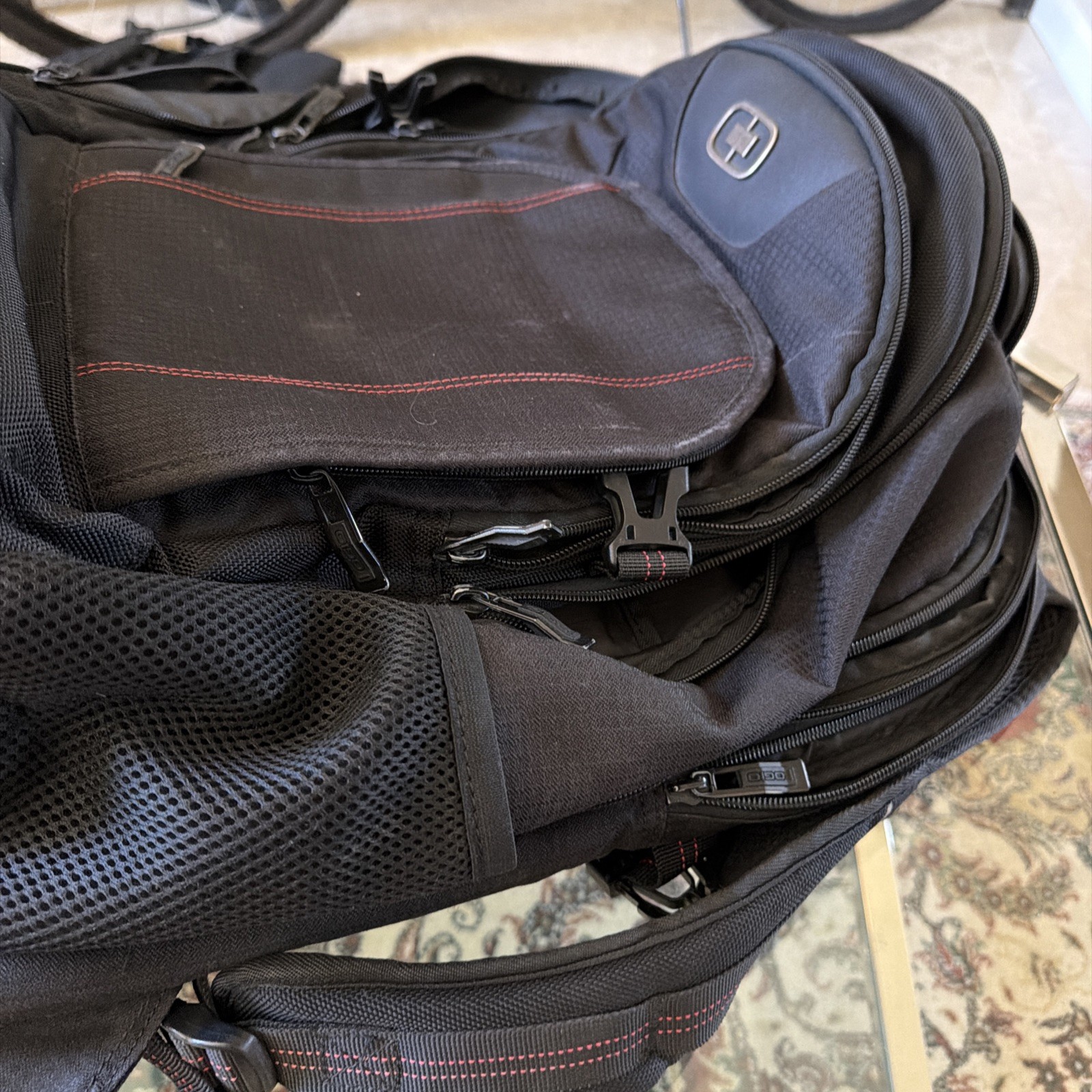 OGIO AIRFLOW Black w/Red Stitching Tech Vault Armored Pocket Backpack