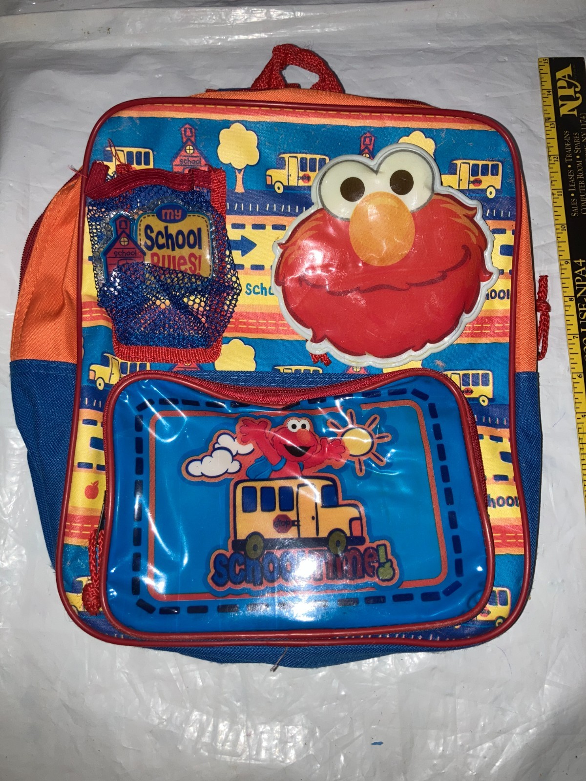 SESAME STREET ELMO BACKPACK BLUE RED BACK PACK SCHOOL TIME MY RULES ZIPPER