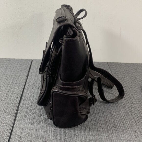 Large Leather Backpack Top Handle Drawstring Travel Dark Brown Double Loop Flap