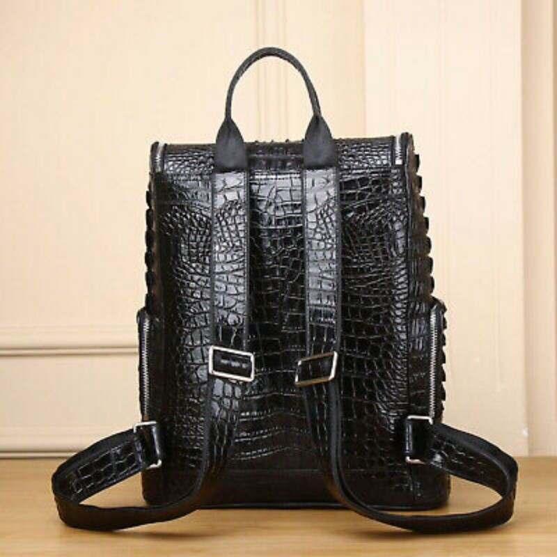 100% Real Leather Backpack, New Crocodile Pattern Travel Backpack Large Rucksack