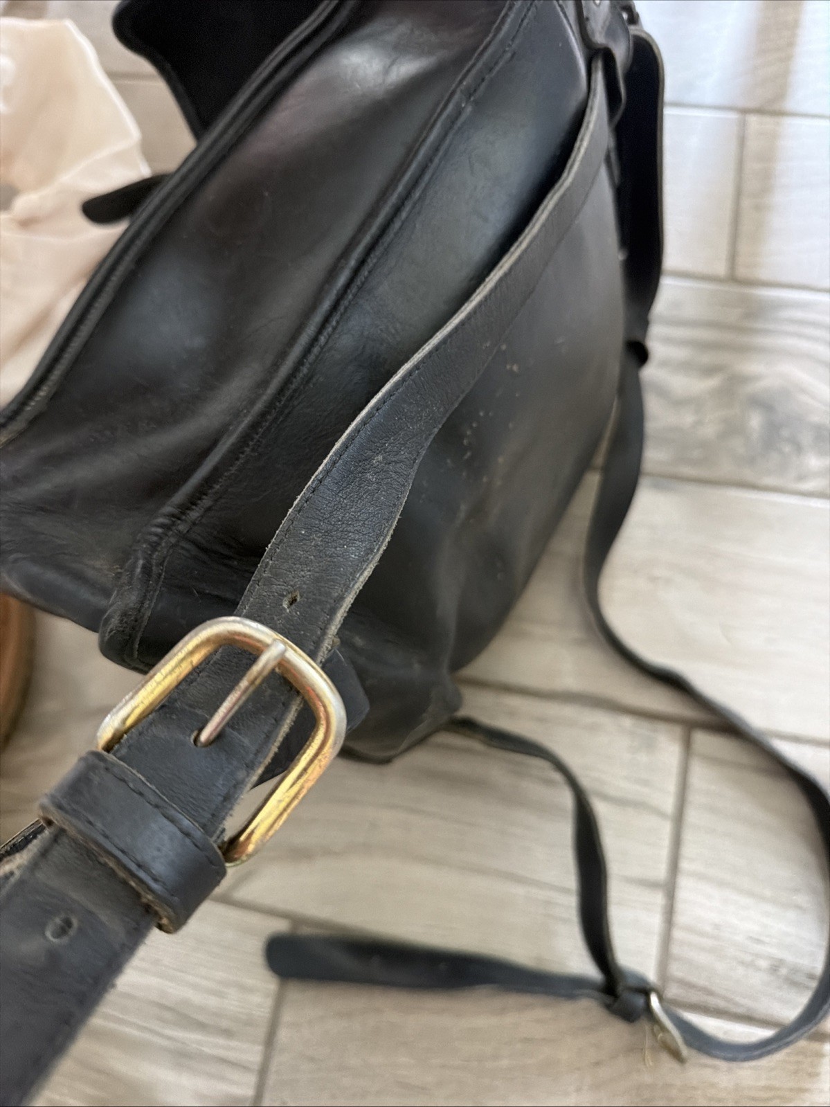 Vintage Black Thick Leather Backpack Briefcase Shoulder Bag Adjustable