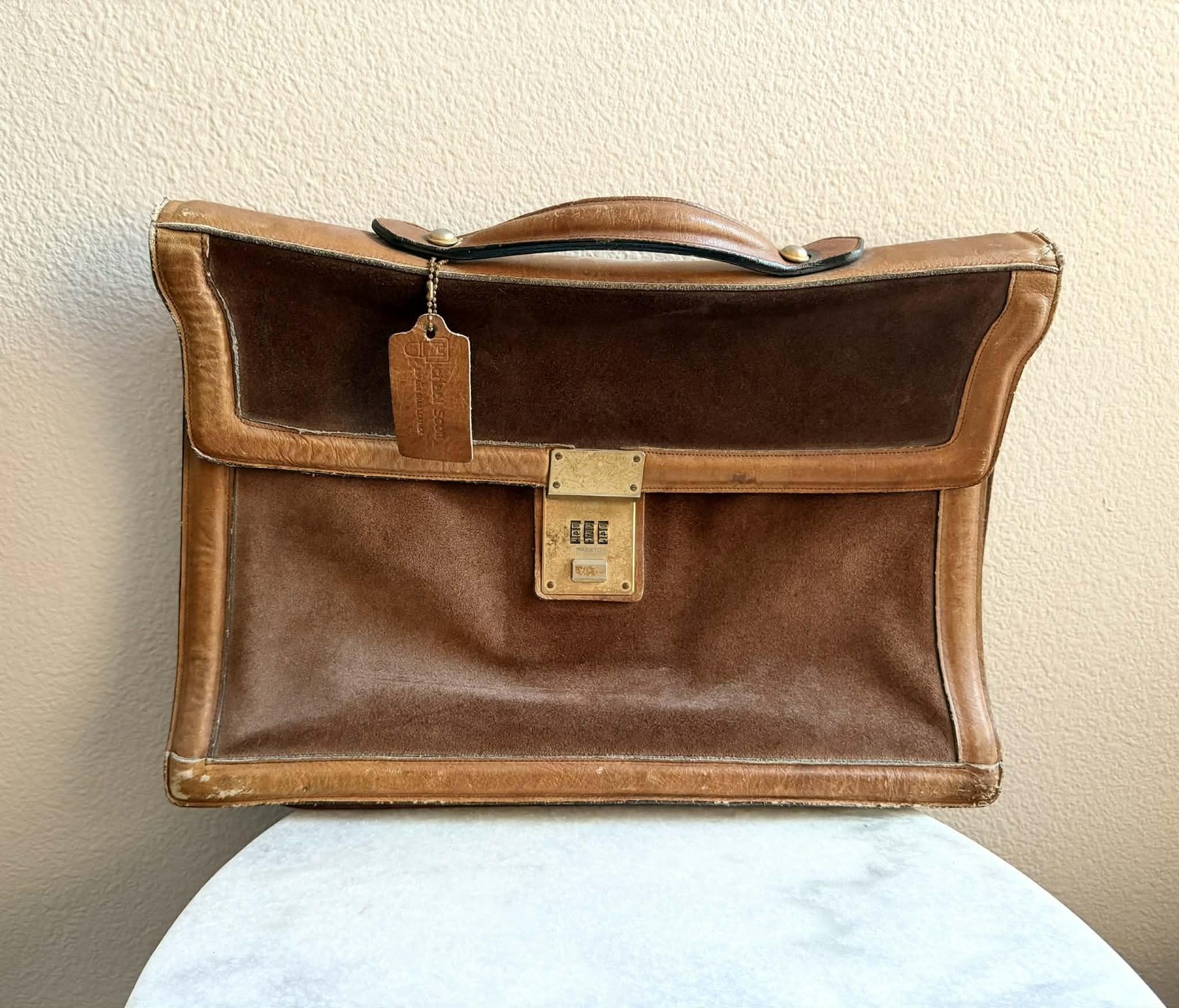 Vintage Richard Scott Briefcase Mens Large Brown Suede Leather Spain Combo Lock