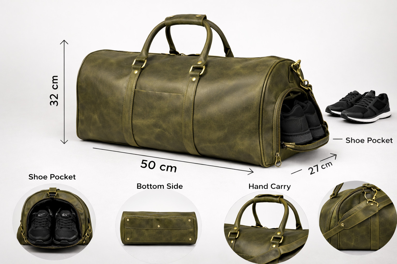 Dark Olive Full Grain Leather Duffle Bag For Travel,Gym,Leather Bag For Men