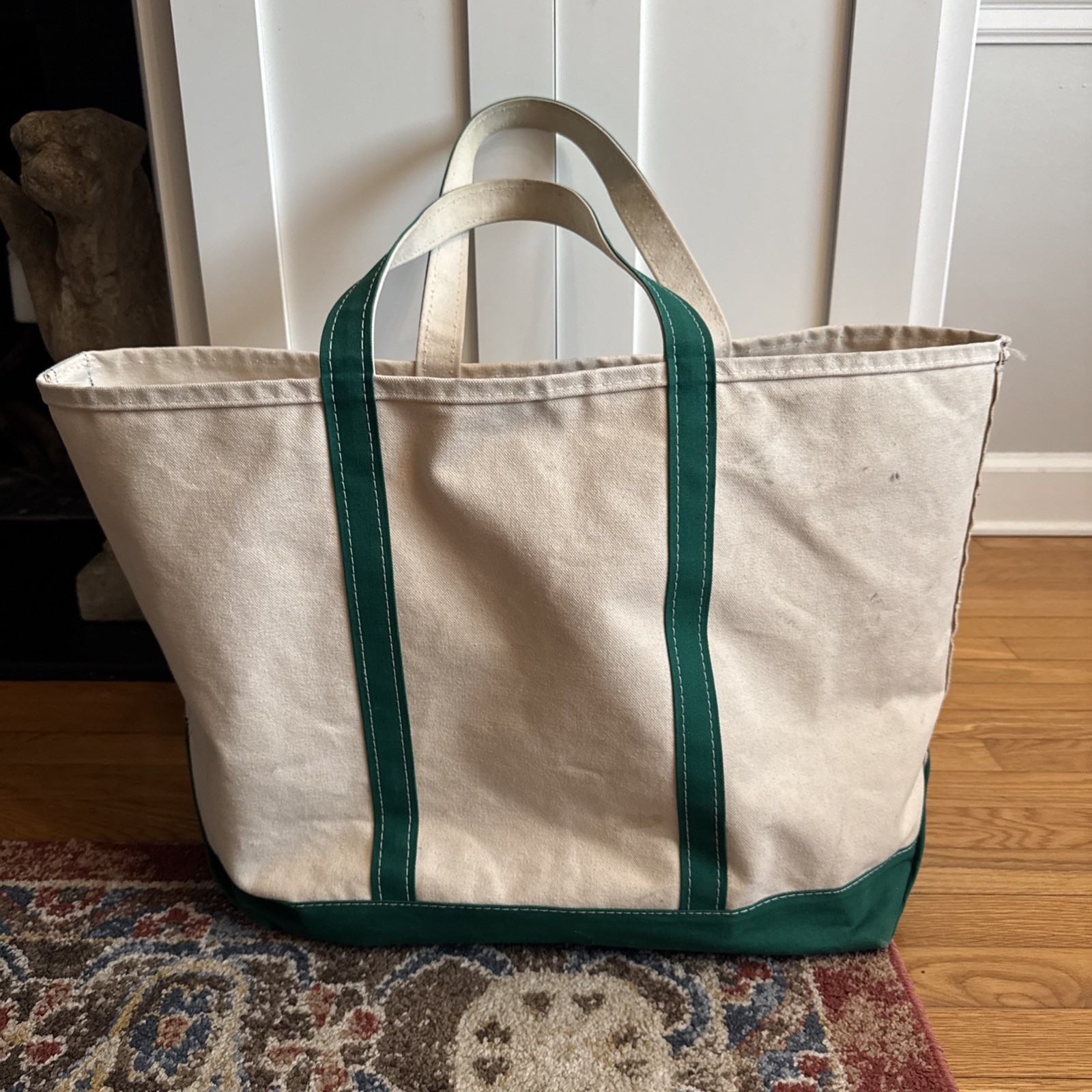 Vintage 80s LL Bean Boat and Tote Canvas Bag XXL Green White Made In USA Rare Sz