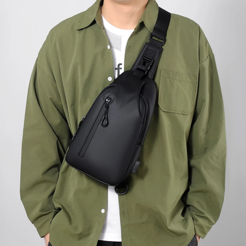 Men’s Chest Bag Solid Color Crossbody Shoulder Bag Outdoor Casual Fashion Trend