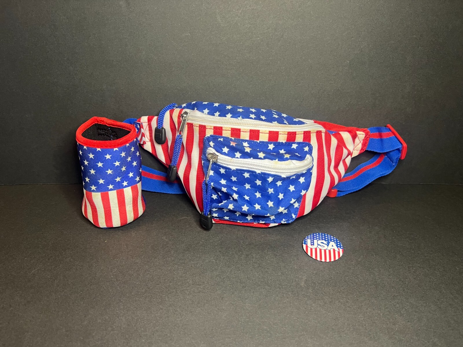 Tipsy Elves USA United States Stars & Stripes Freedom Fanny Pack & Button Pin