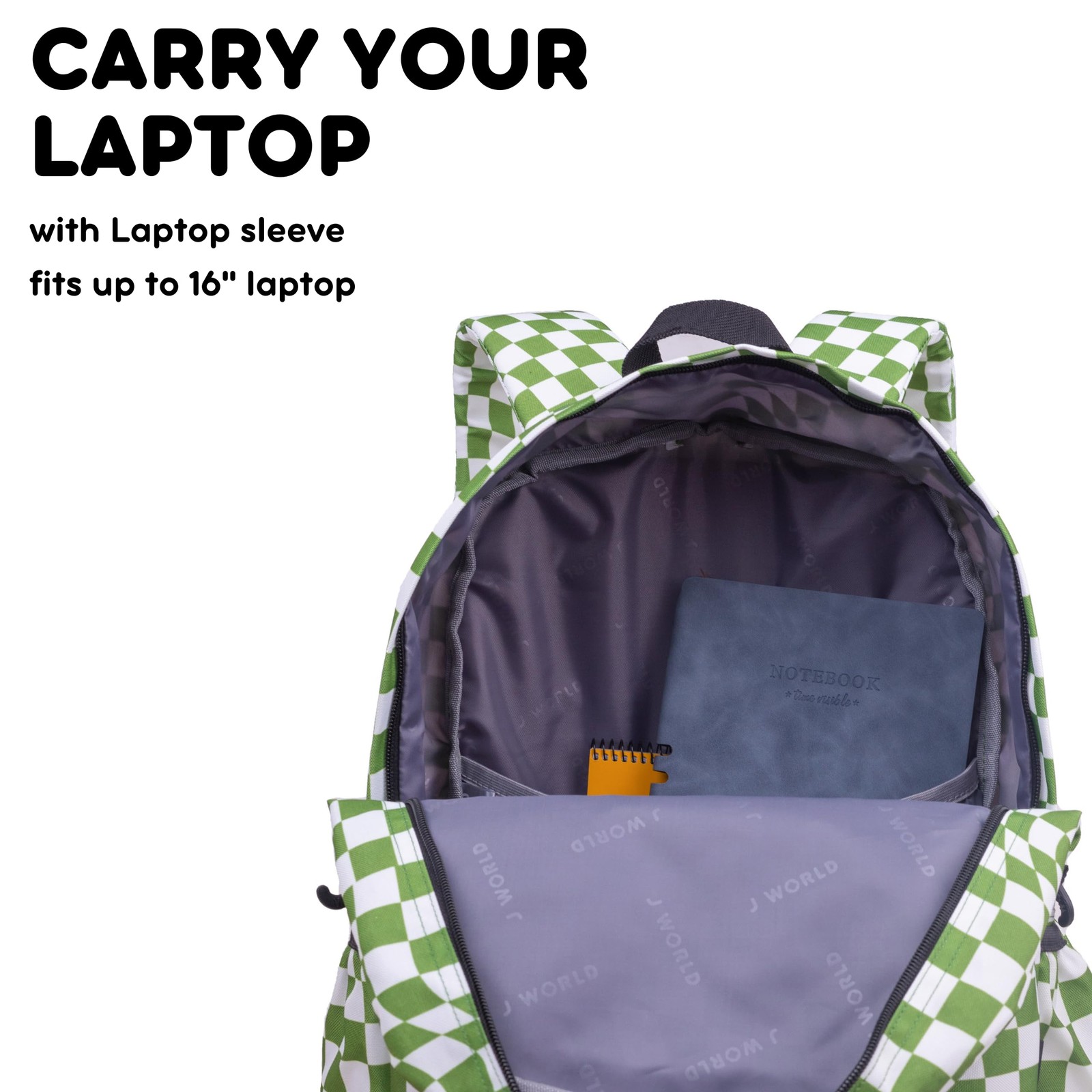 J World Oz Middle School Backpack Kids Laptop Bookbag Matcha Checkers