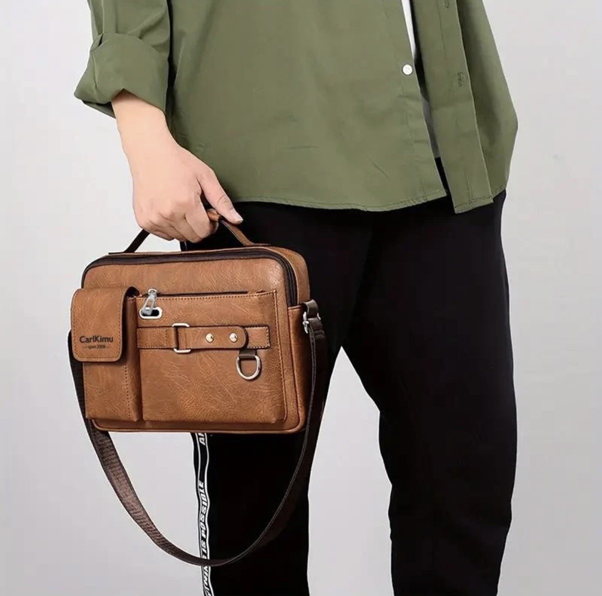 CarlKimu Vintage Brown Shoulder Bag with Multi-Pocket for Travel and Office
