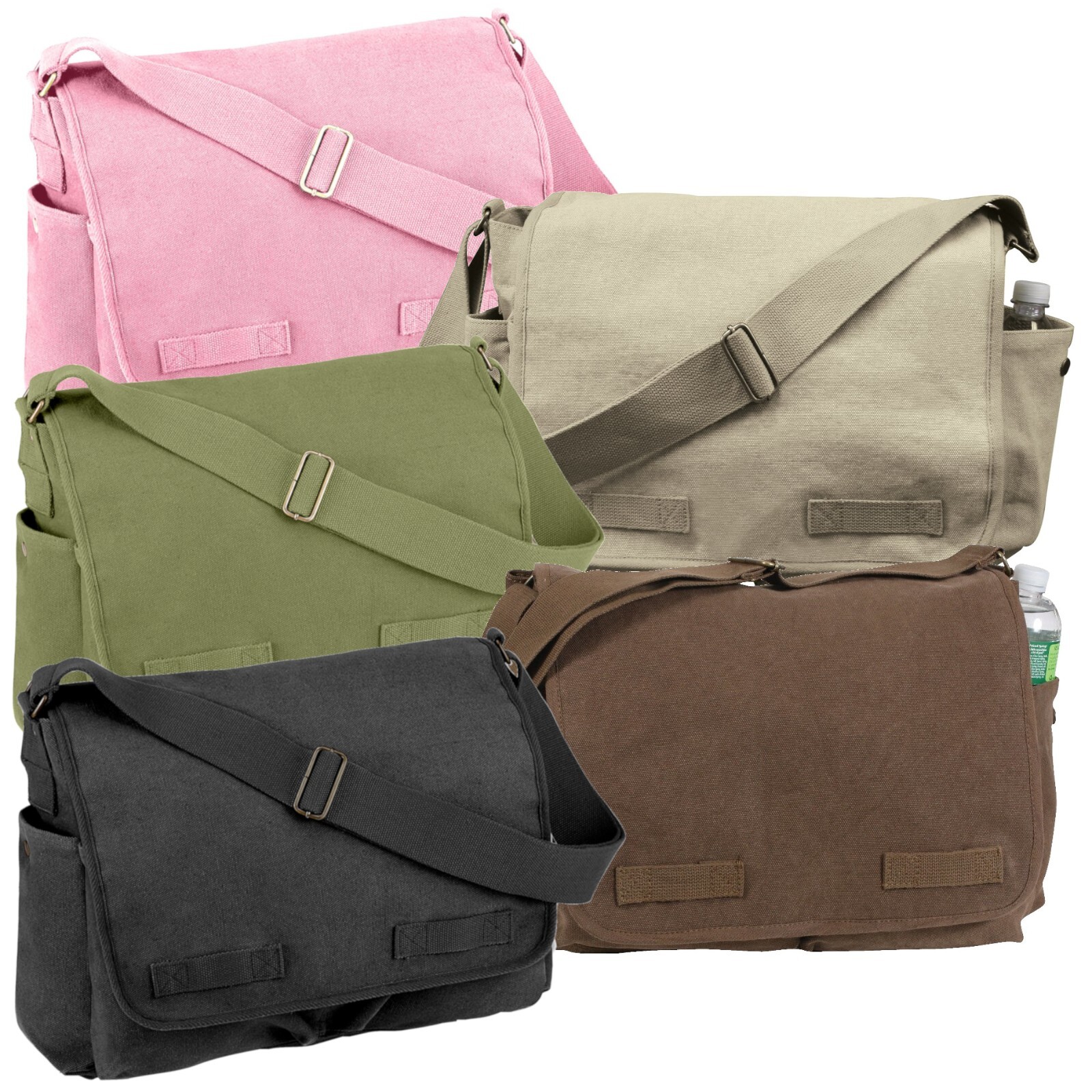 Vintage Canvas Messenger Shoulder Bag with Brass Hardware