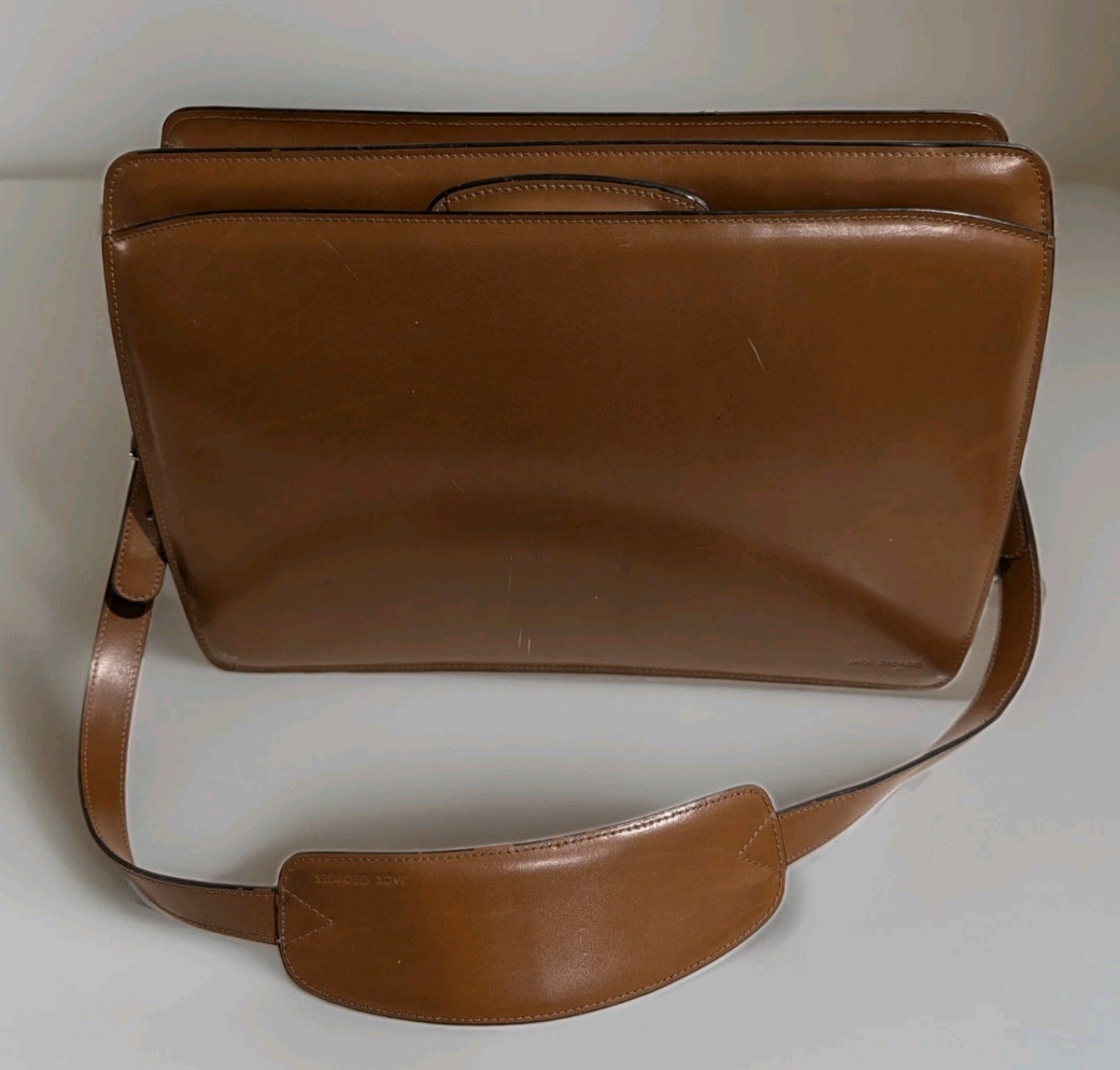 Jack Georges Elements Leather Briefcase Top Zip Double Gusset Cognac 4202