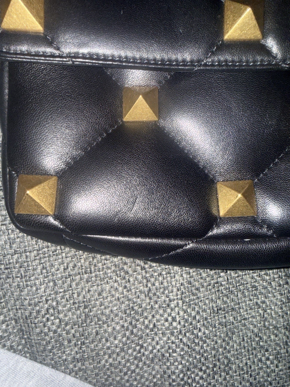 Valentino Rockstud Quilted Black Shoulder Bag Gold Studded Designer Zip