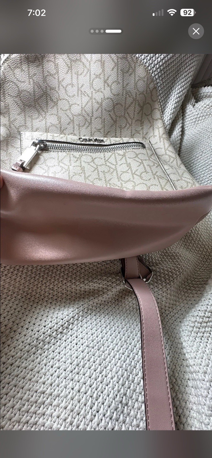 Calvin Klein Logo Monogram Zip Backpack Beige/Pink Unisex Adjustable Strap