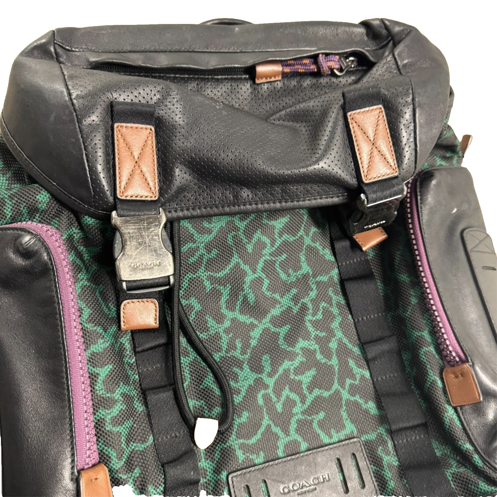 Disney X Coach Ranger Backpack Black Leather Wavy Large Padded Animal Print $650