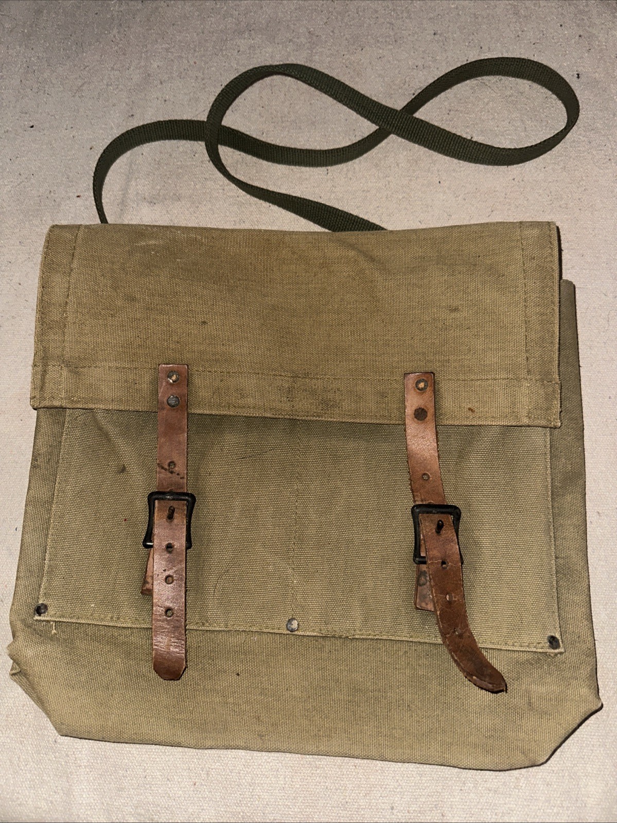 Vintage Unisex Military Style Messenger Bag. Cross Body Canvas & Leather