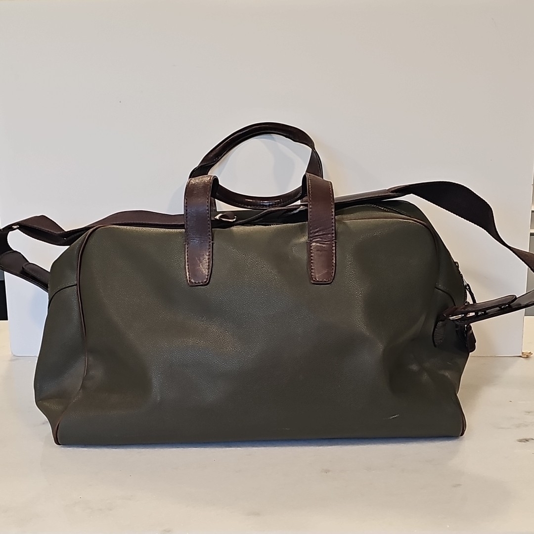 VTG Peter Millar Green PvC/Brown Leather Trim Duffle Travel Shoulder Bag Weekend